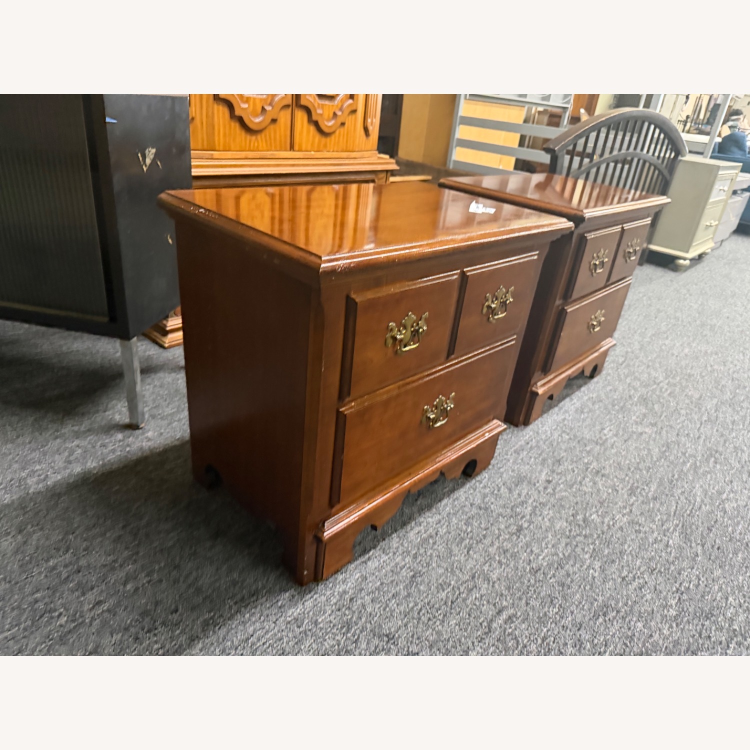 Vintage/Antique Dark Brown Wood Nightstands - image-2