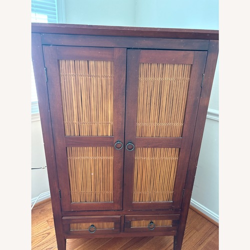 Used Pier 1 Imports Dark Brown Wood Media Storage for sale on AptDeco