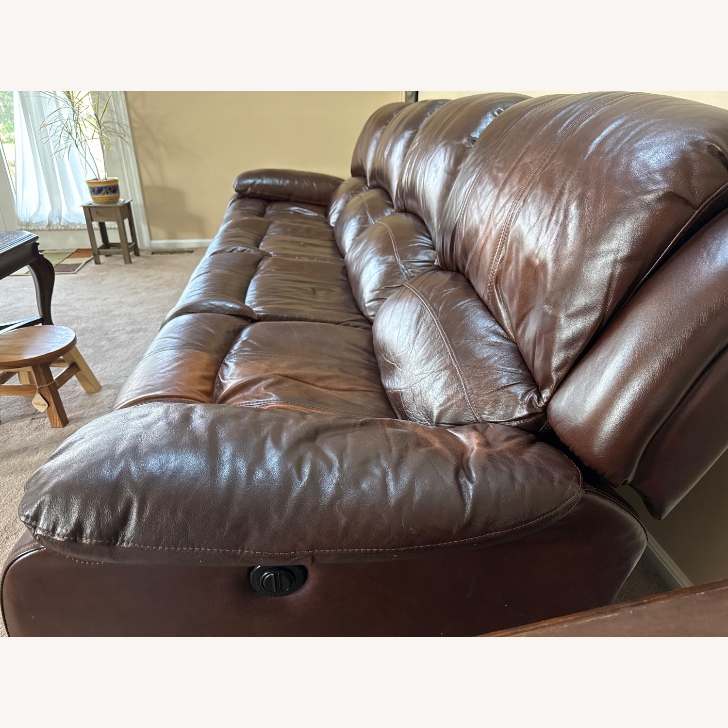 Raymour & Flanigan Dark Brown Leather Recliner Sofa - image-3