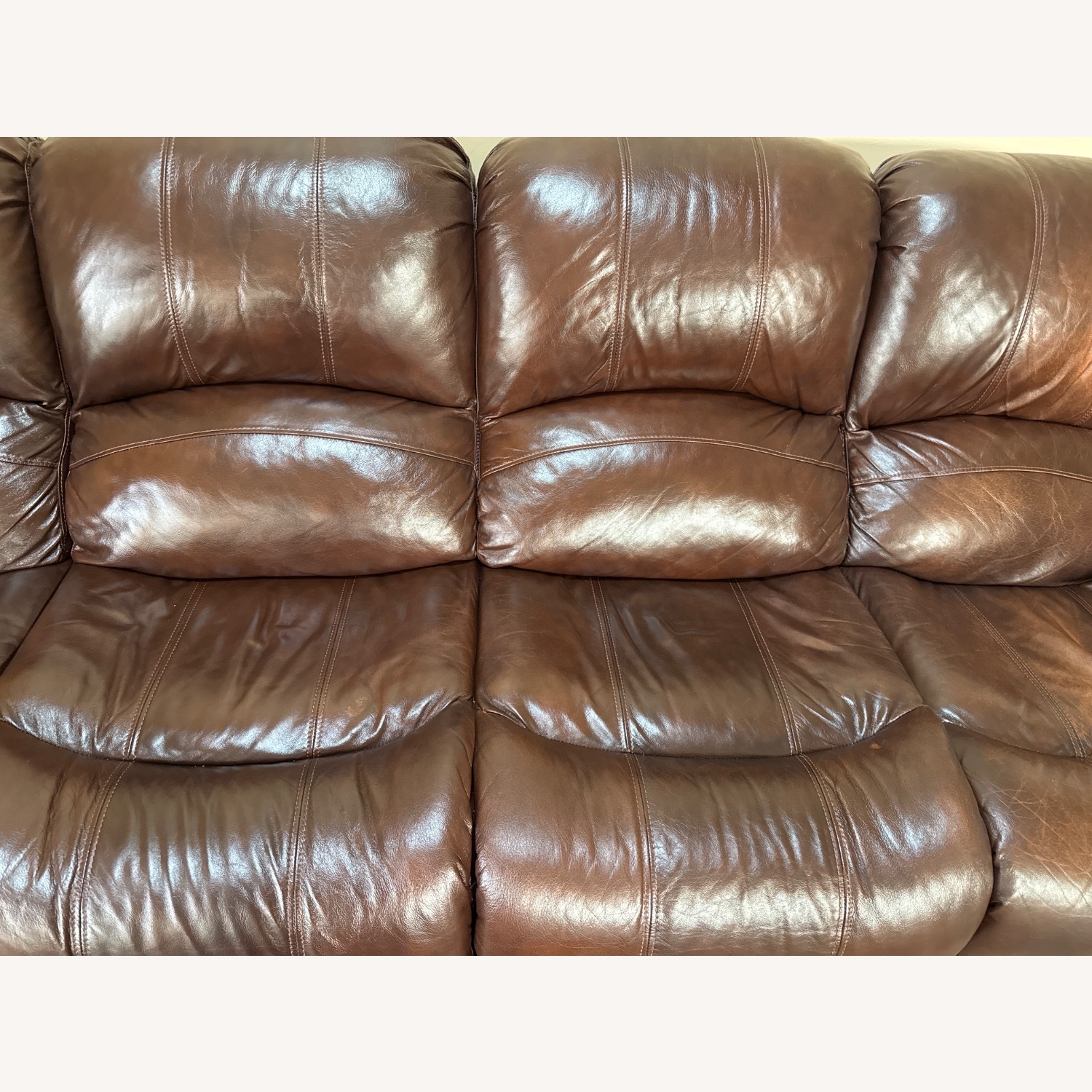 Raymour & Flanigan Dark Brown Leather Recliner Sofa - image-6