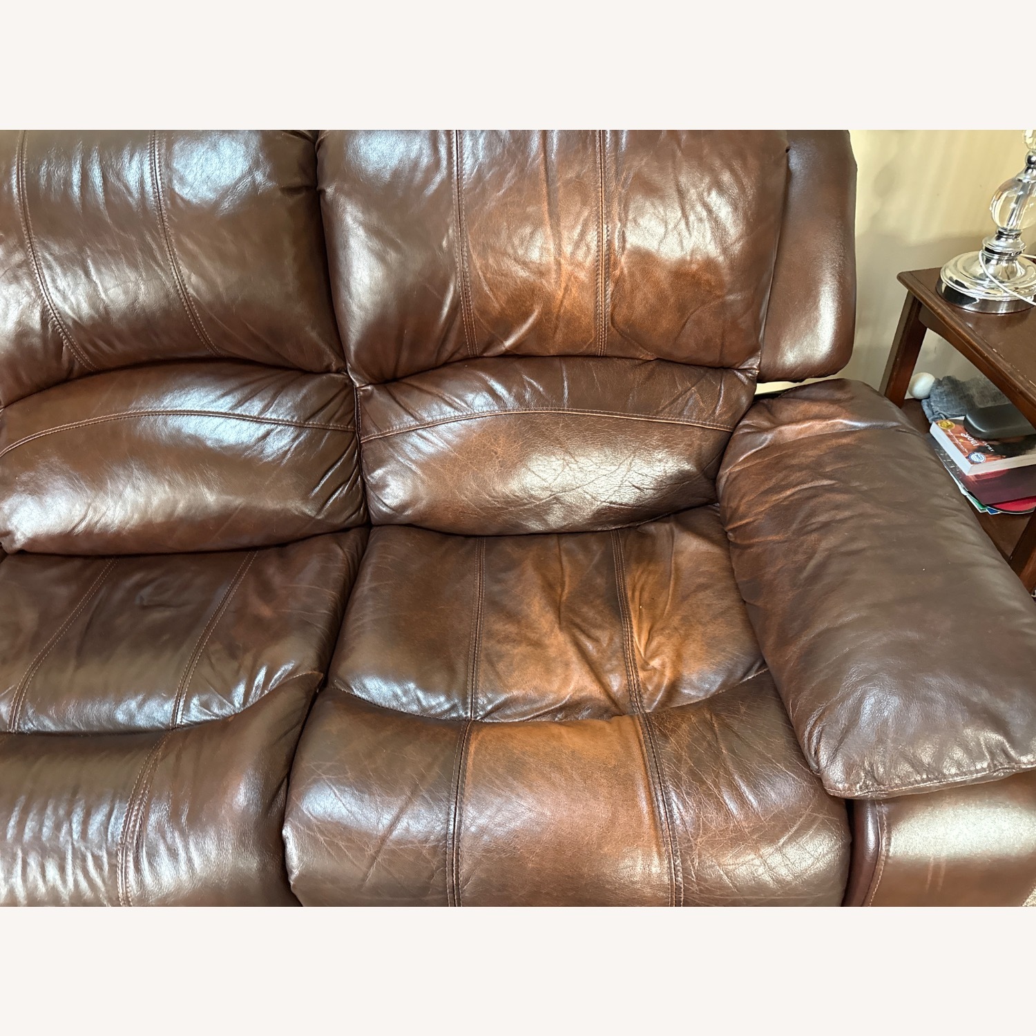 Raymour & Flanigan Dark Brown Leather Recliner Sofa - image-4