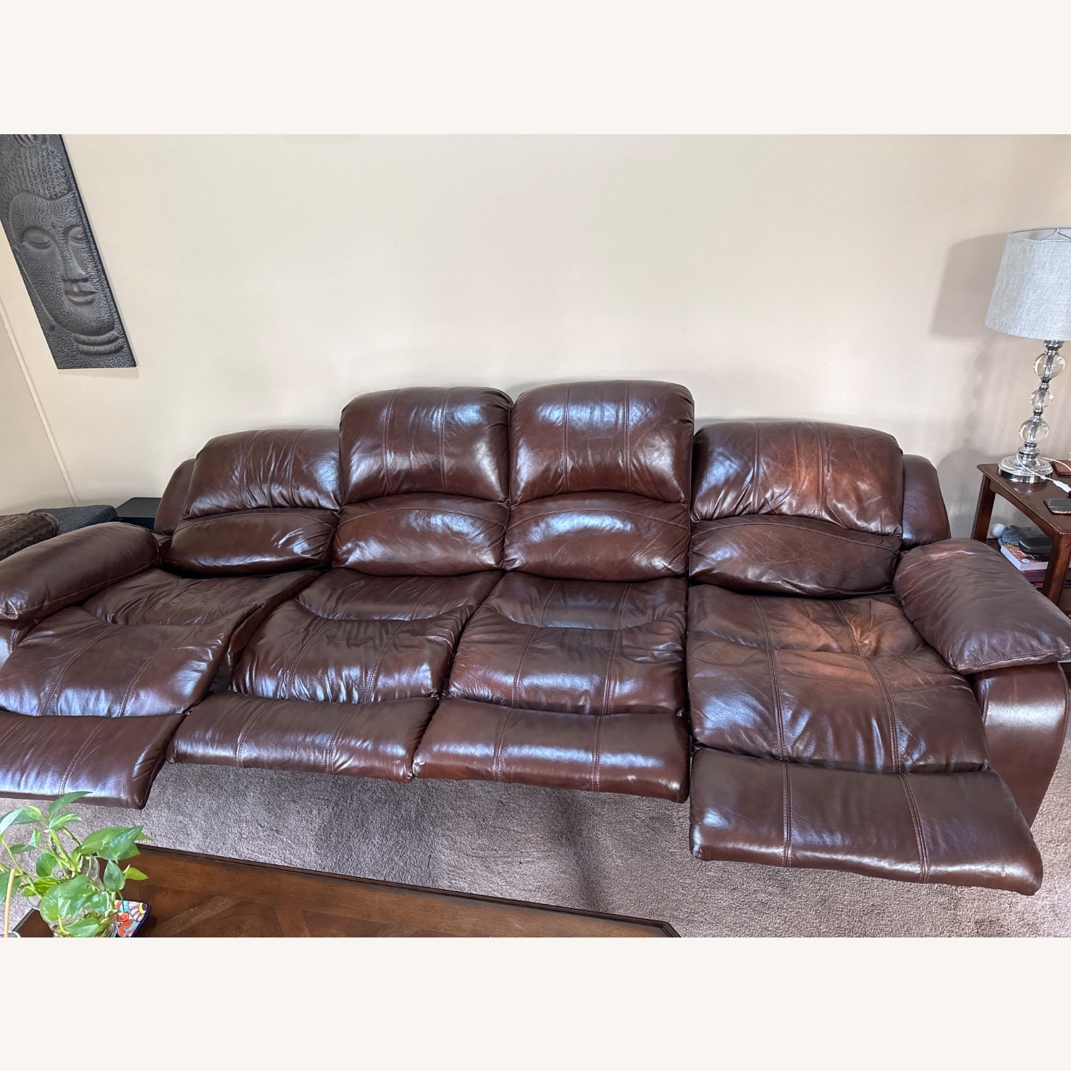 Raymour & Flanigan Dark Brown Leather Recliner Sofa - image-8