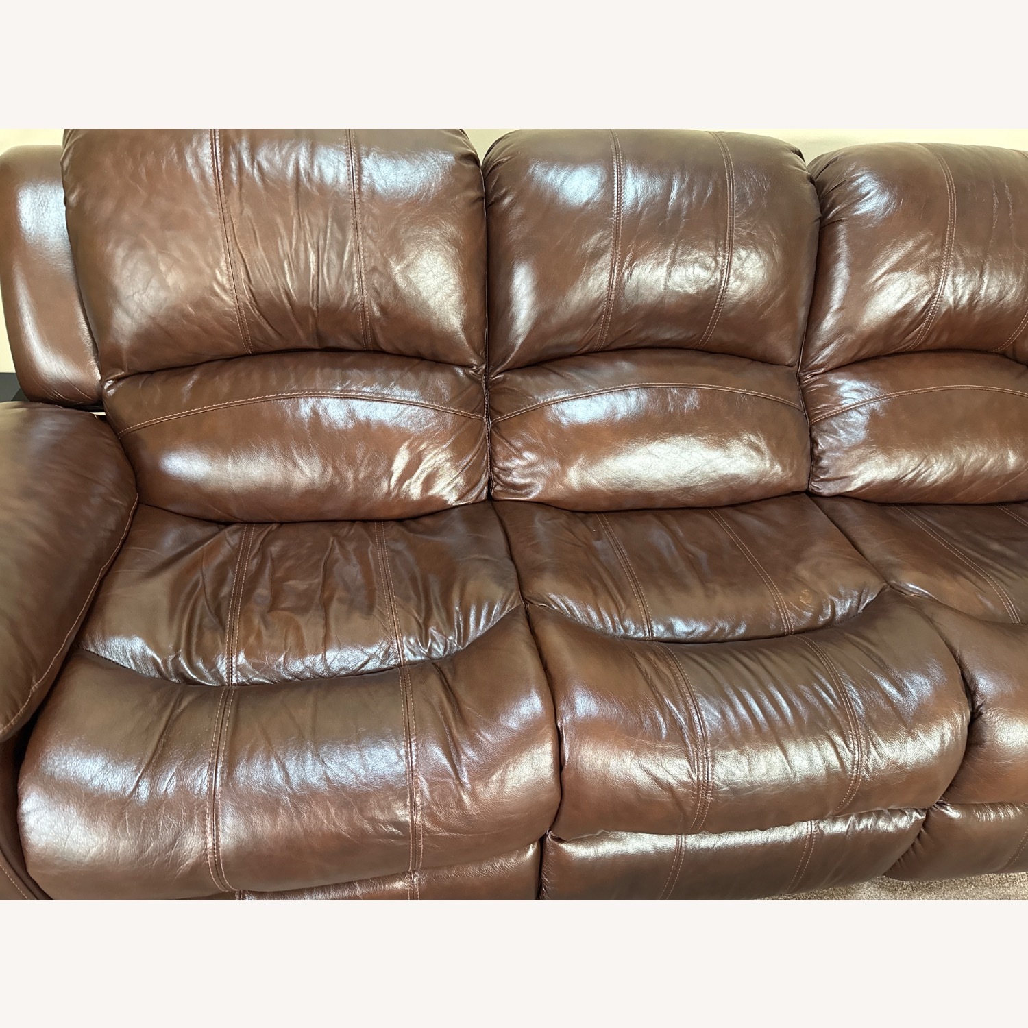 Raymour & Flanigan Dark Brown Leather Recliner Sofa - image-5