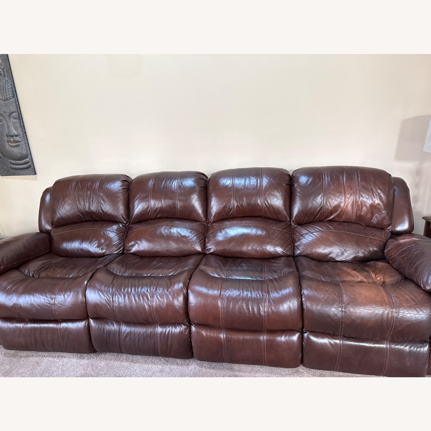 Raymour & Flanigan Dark Brown Leather Recliner Sofa - image-1