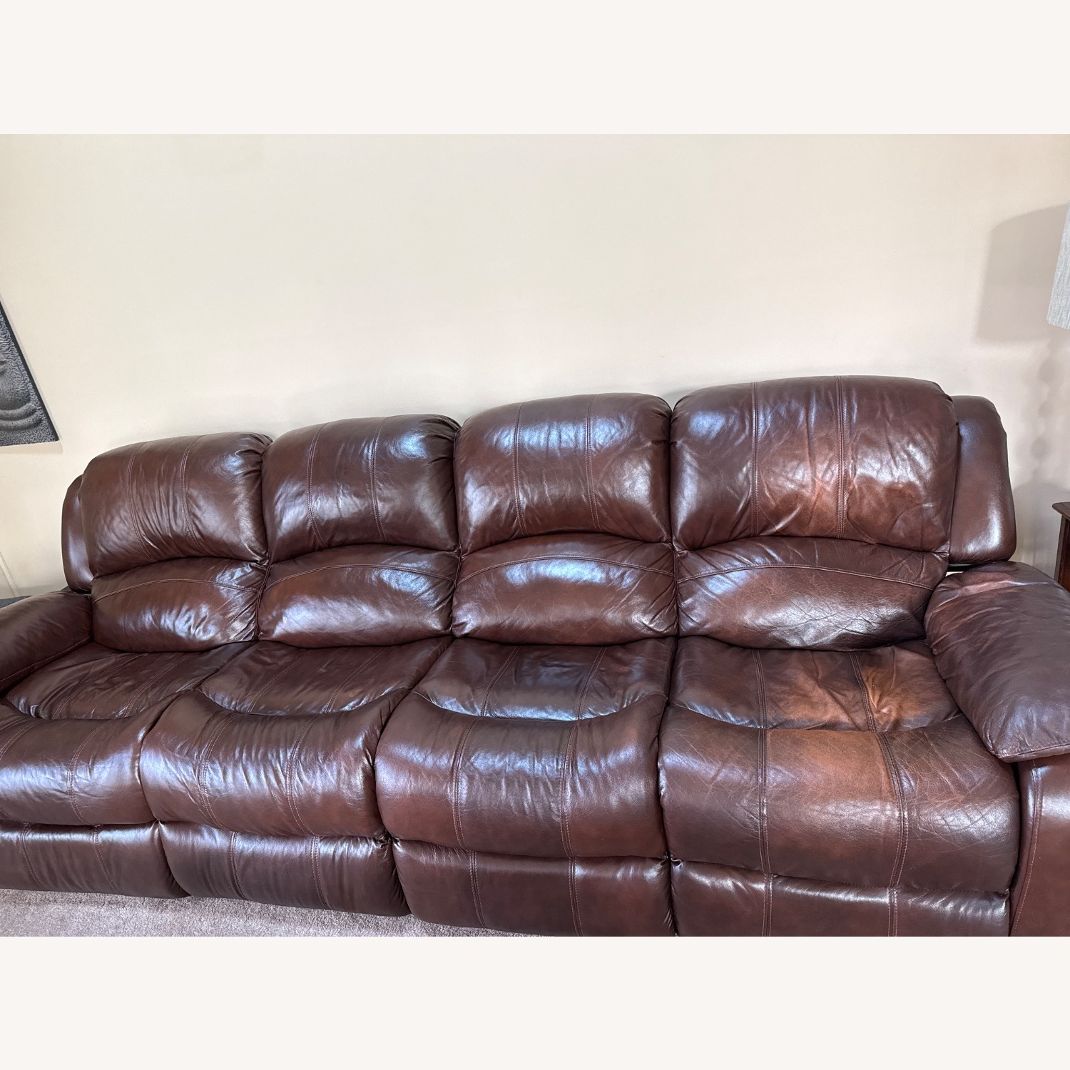 Raymour & Flanigan Dark Brown Leather Recliner Sofa - image-2