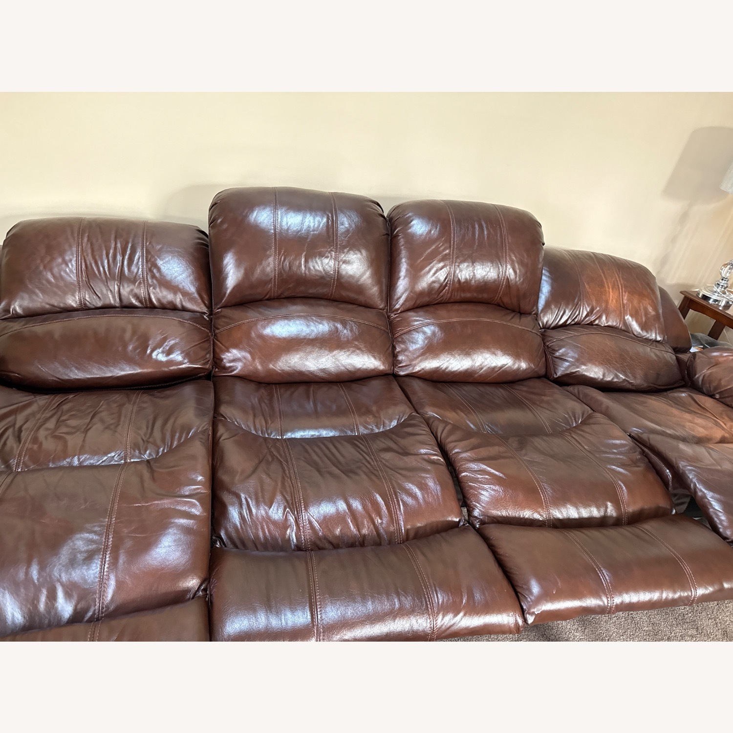 Raymour & Flanigan Dark Brown Leather Recliner Sofa - image-9