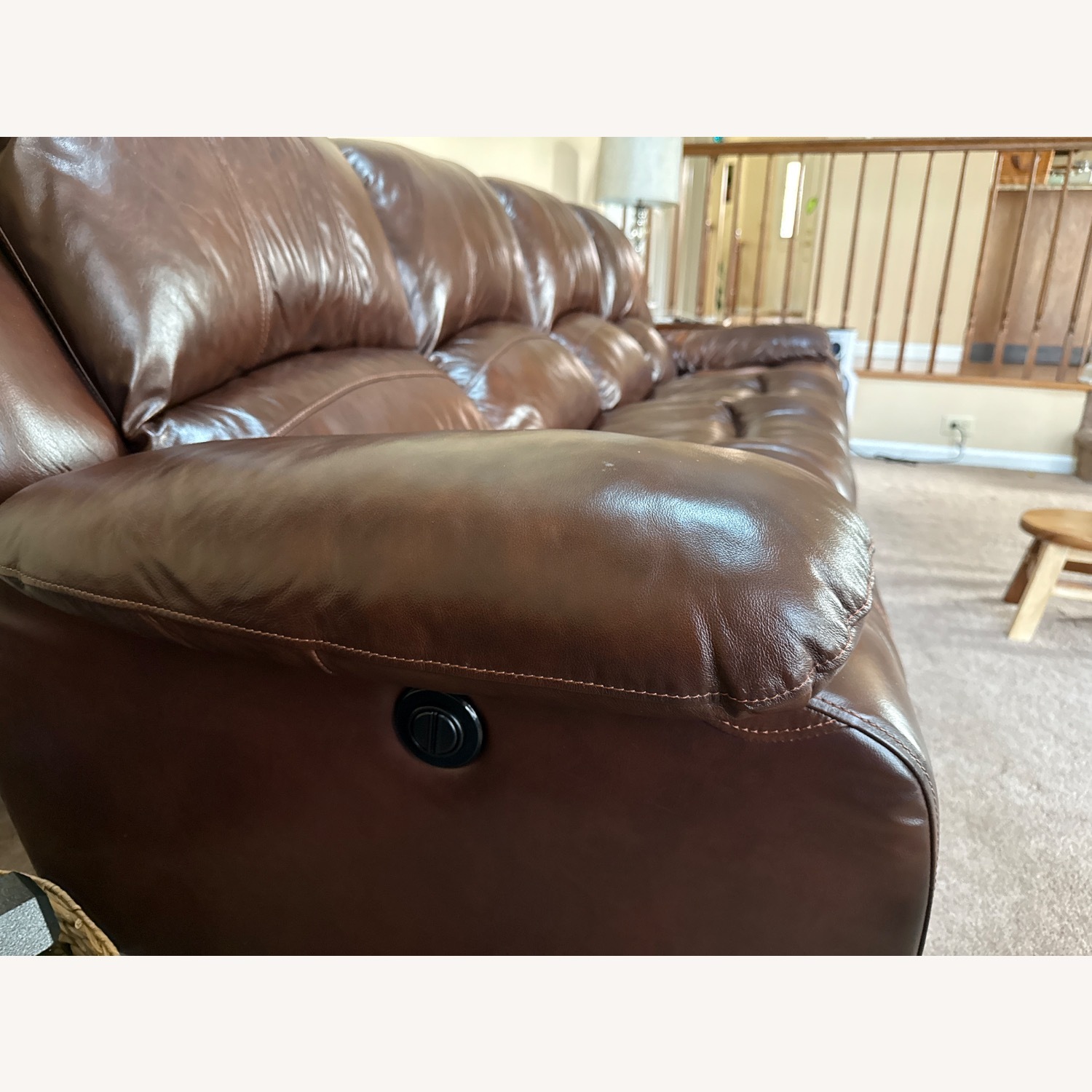 Raymour & Flanigan Dark Brown Leather Recliner Sofa - image-7