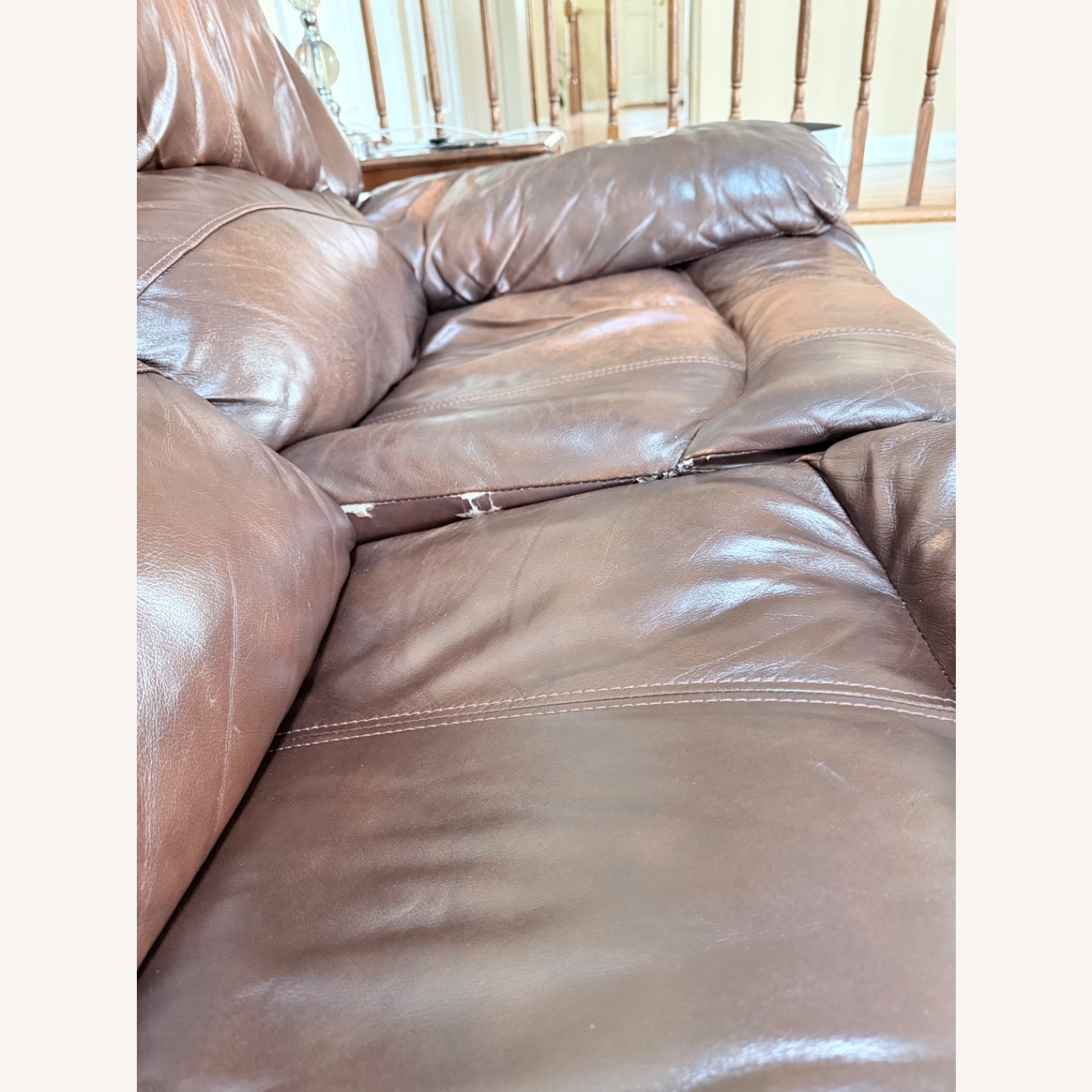 Raymour & Flanigan Dark Brown Leather Recliner Sofa - image-10