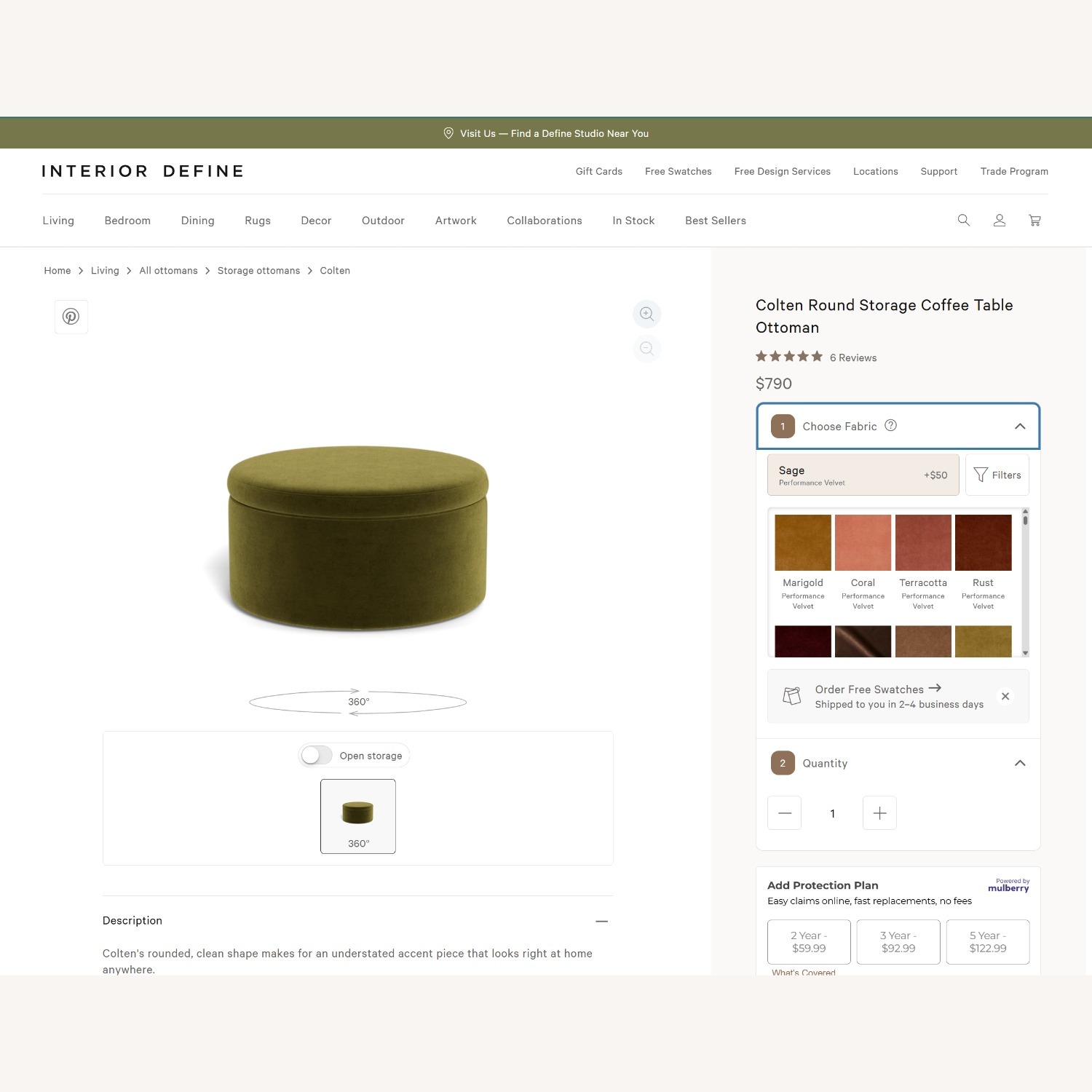 Interior Define Colten Green Velvet Coffee Table - image-7