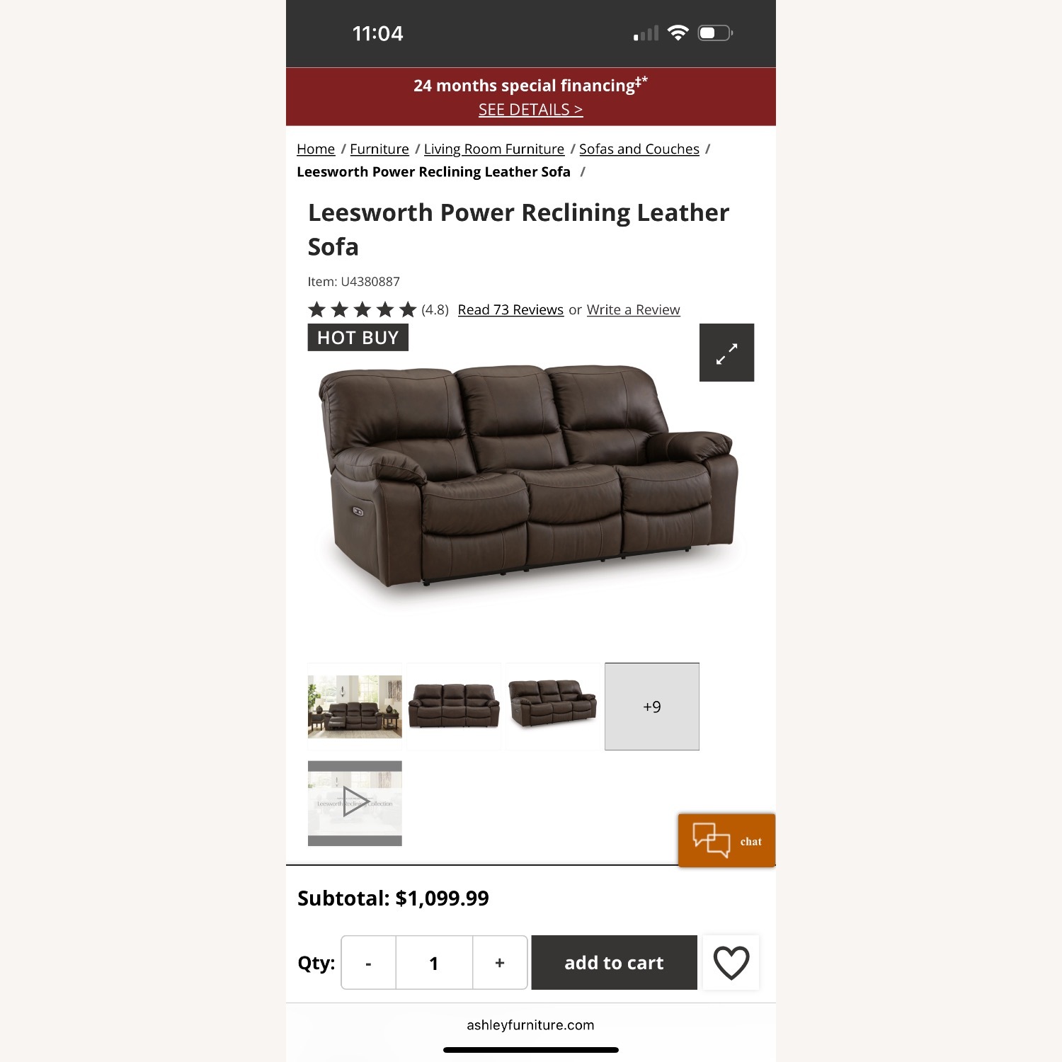 Leesworth Power Reclining Leather Sofa - image-2