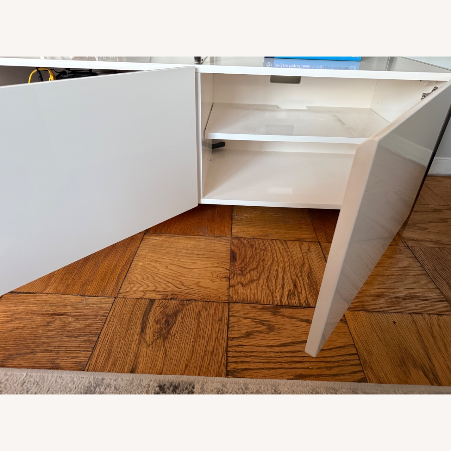 West Elm White Lacquer Media Storage - image-6