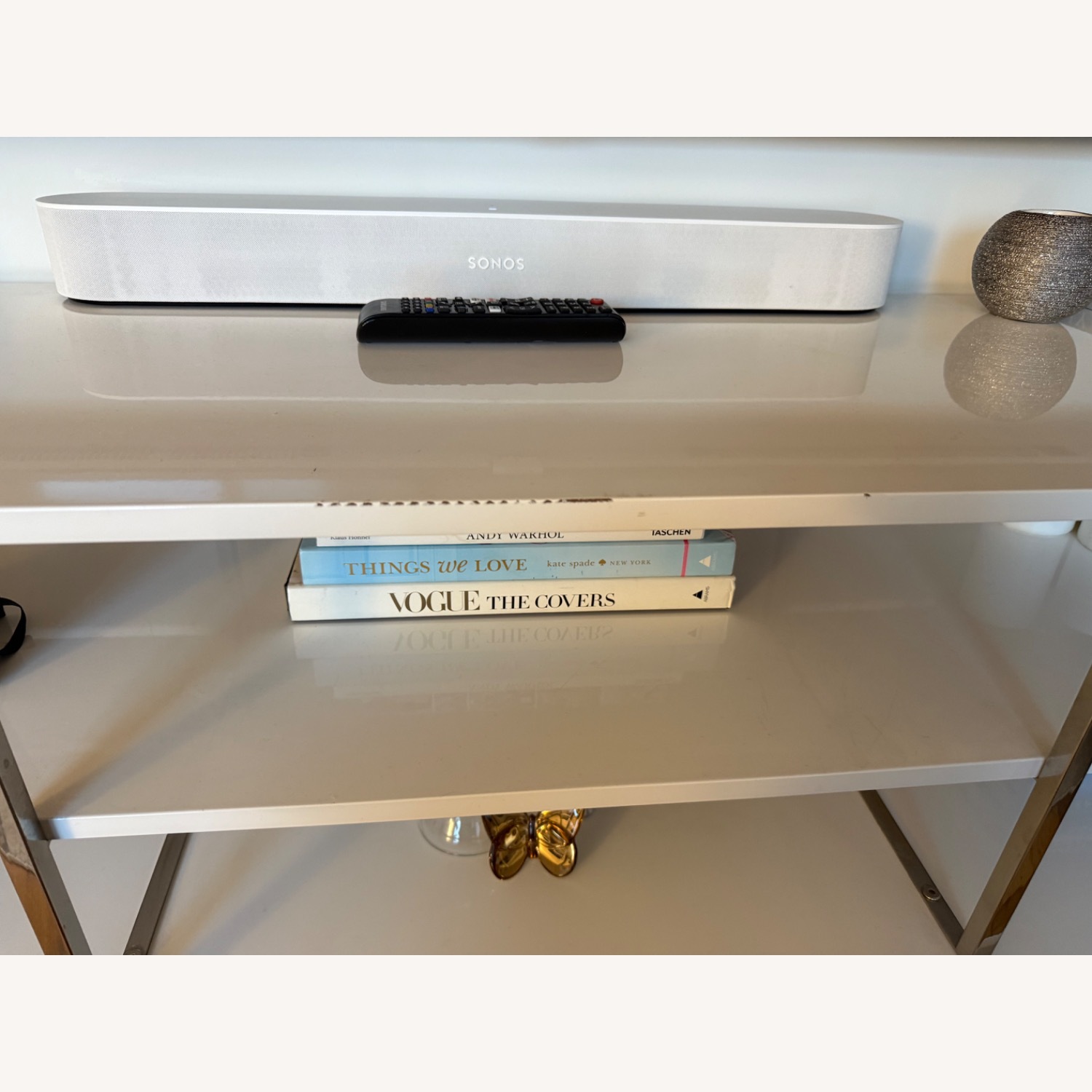 West Elm White Lacquer Media Storage - image-8