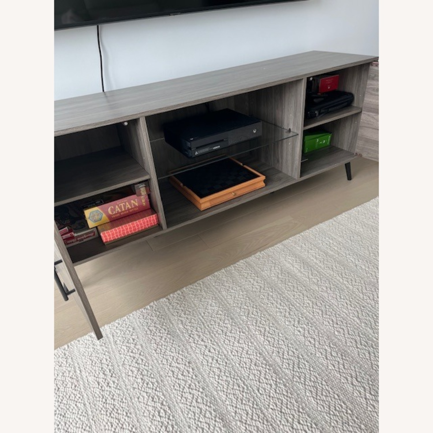 Mid Century Modern Glass Shelf TV Stand 60'' - image-2