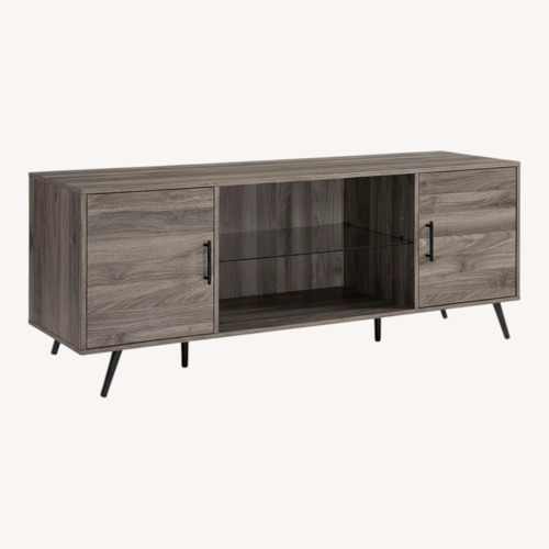 Used Mid Century Modern Glass Shelf TV Stand 60'' for sale on AptDeco