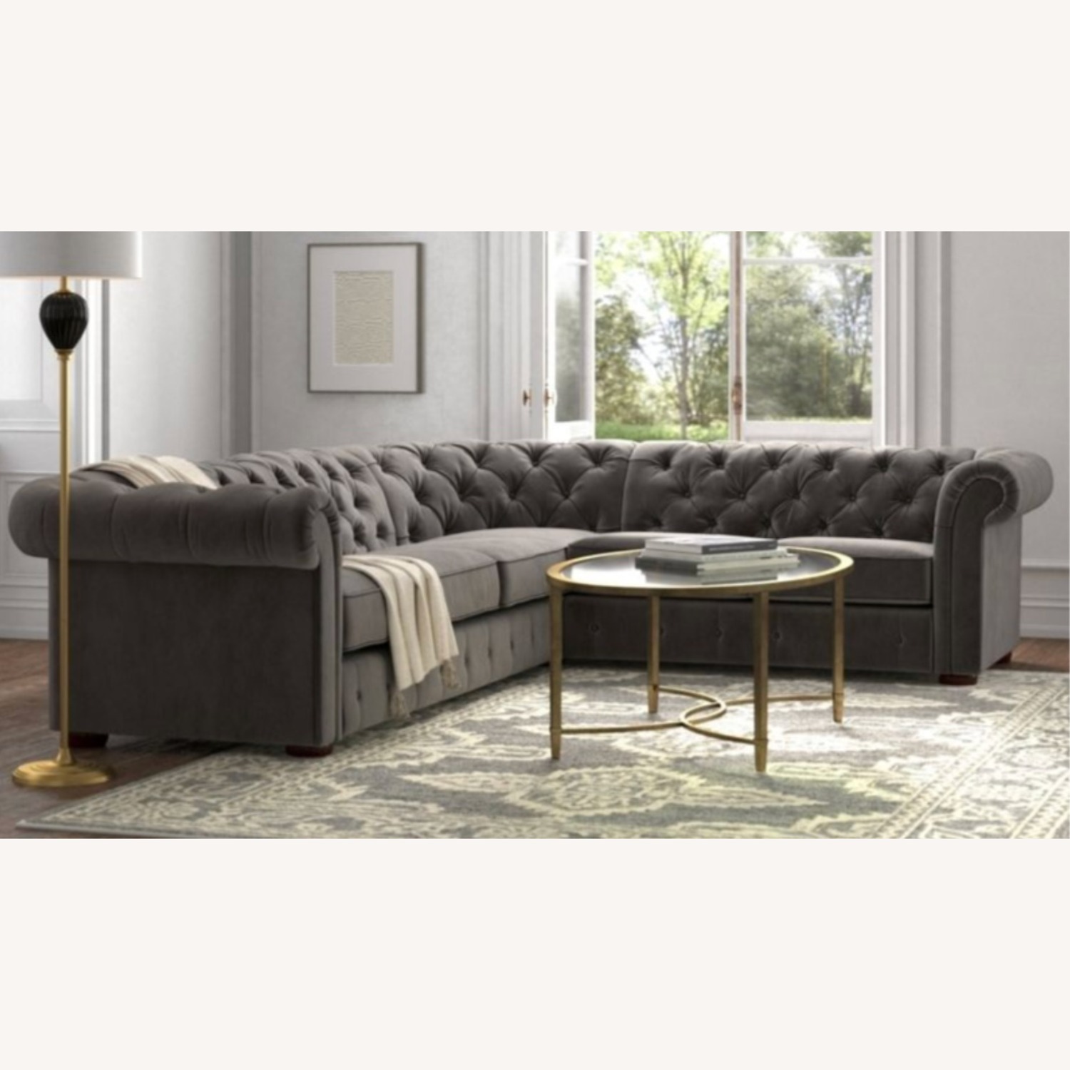 Huskins 6 - Piece Velvet Sectional - Blue/Grey - image-1