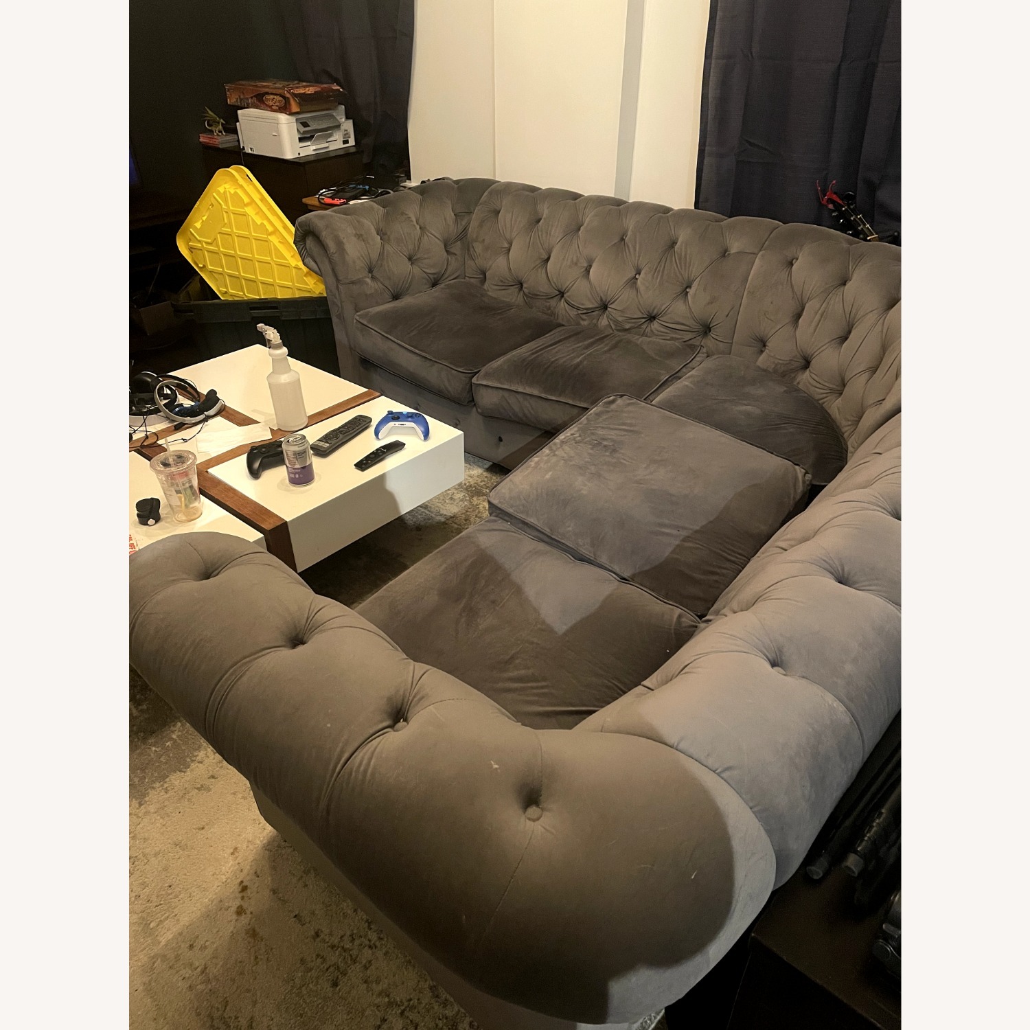 Huskins 6 - Piece Velvet Sectional - Blue/Grey - image-5