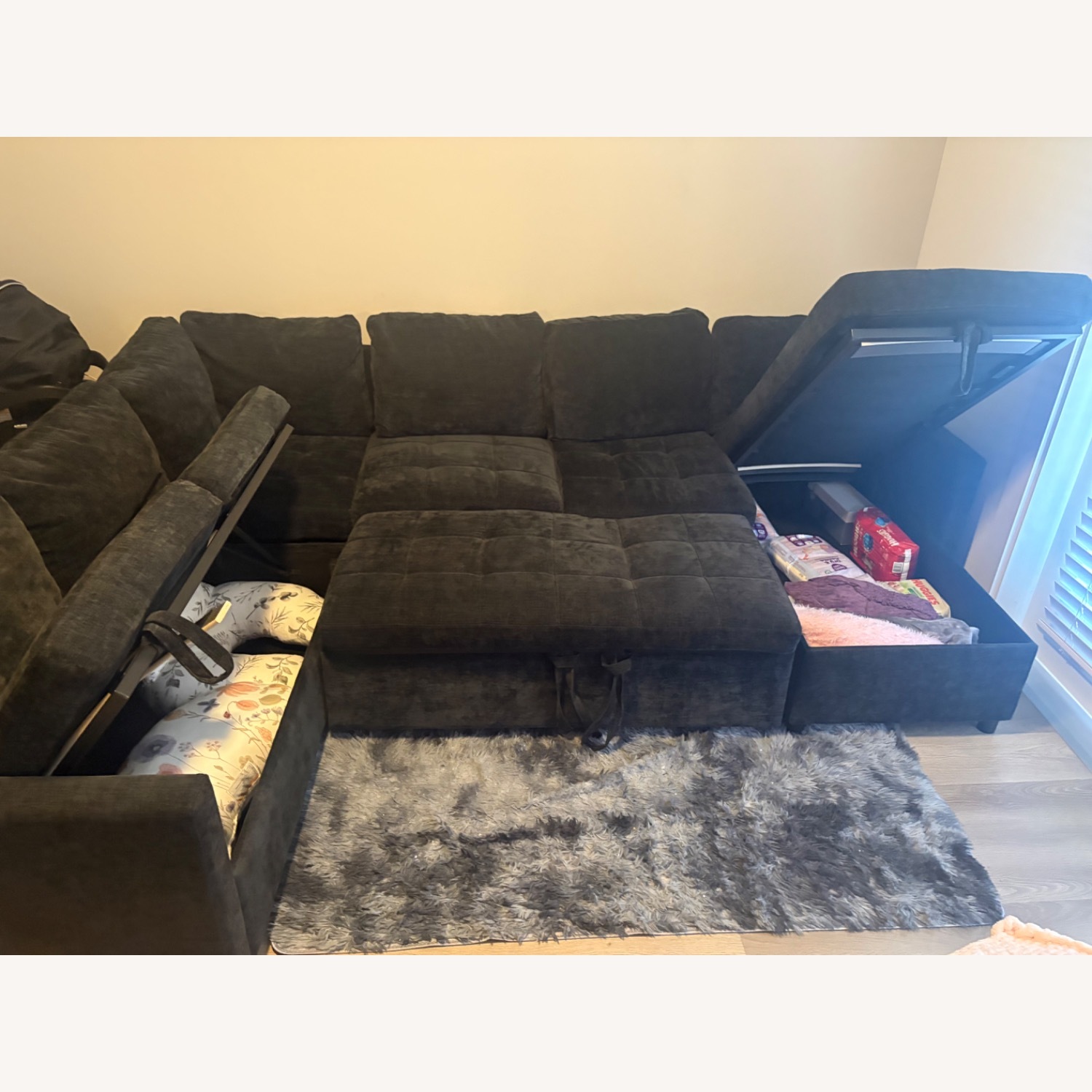 Black Fabric Sleeper Sofa - image-6