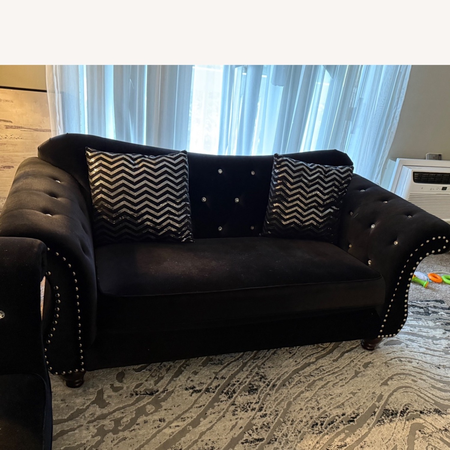 Black Fabric 2 Seater Sofa - image-2
