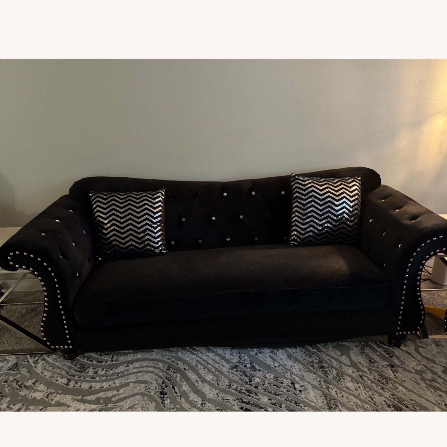 Black Fabric 2 Seater Sofa - image-1