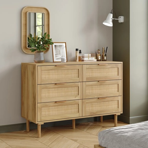 Used 6-Drawer Boho Dresser with Gold Handles for sale on AptDeco
