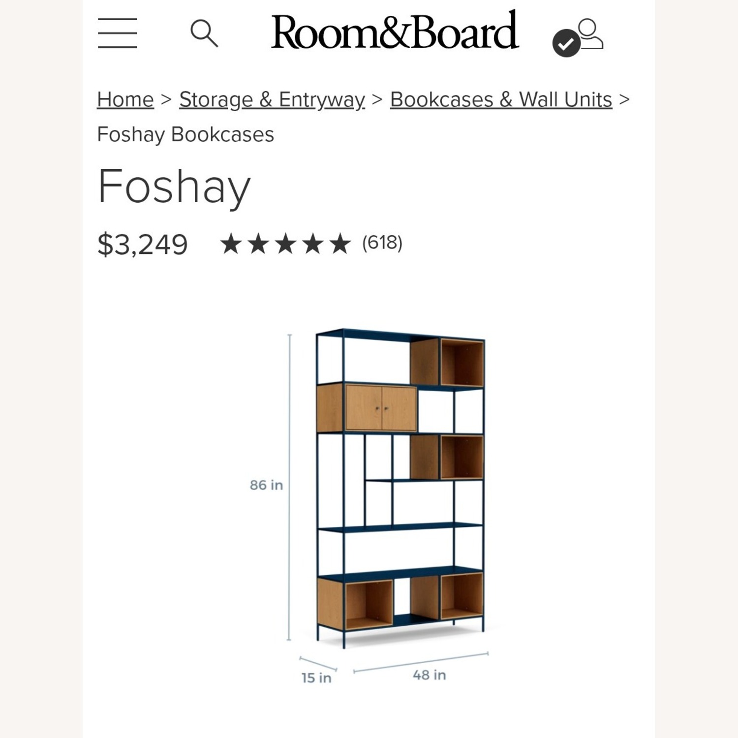 Room & Board Foshay Blue Metal and Oak Bookcase - image-4