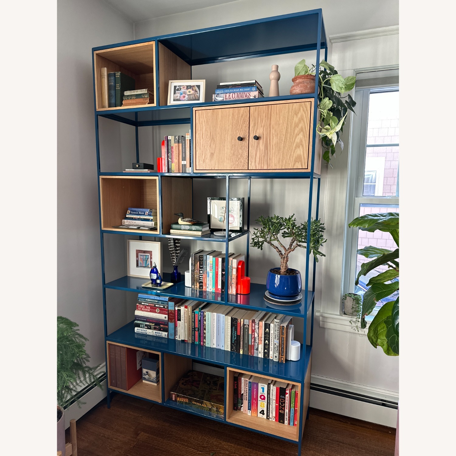 Room & Board Foshay Blue Metal and Oak Bookcase - image-1