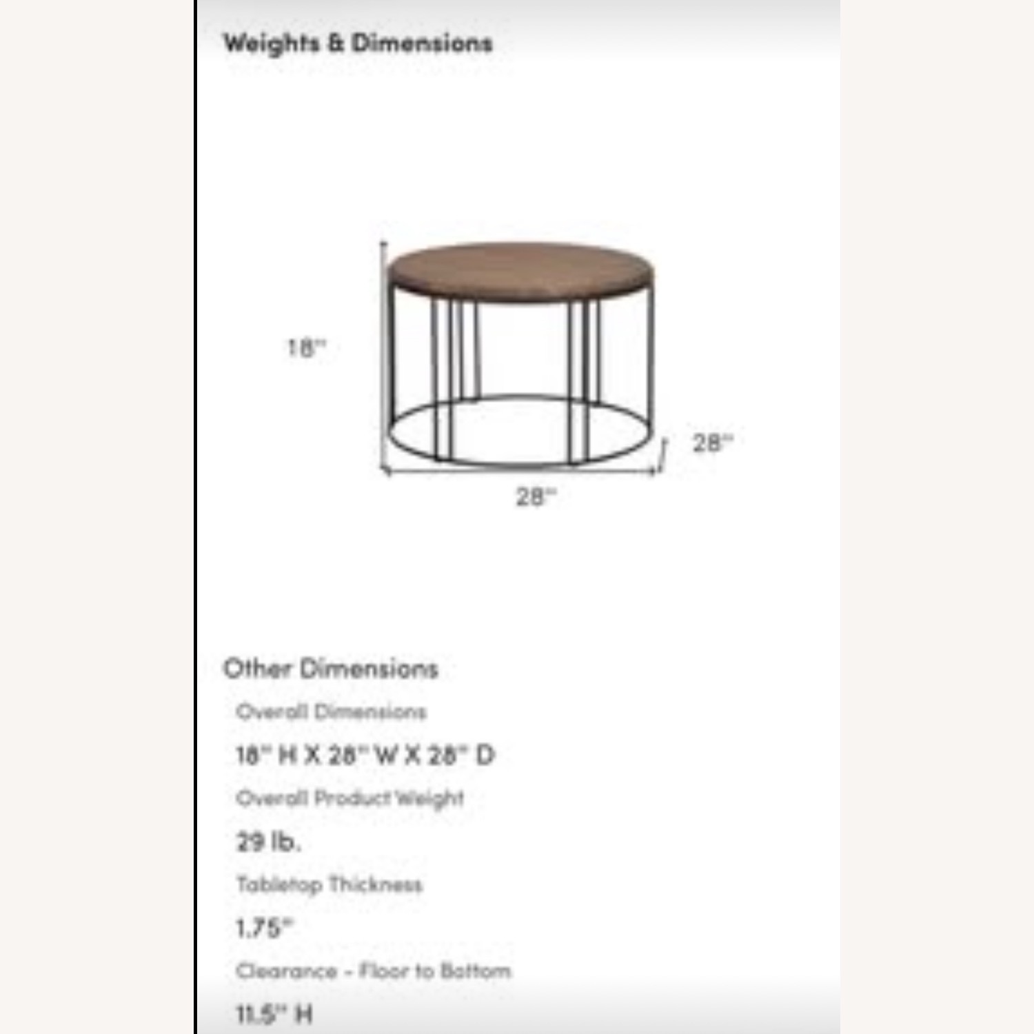 Roselyn Round Coffee Table - Solid Wood Top, Iron Legs - image-3