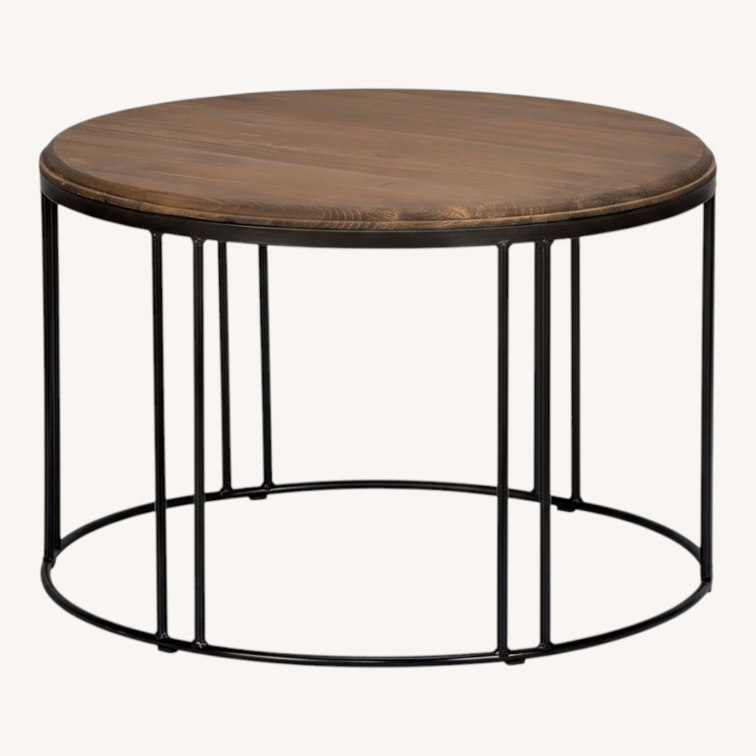 Roselyn Round Coffee Table - Solid Wood Top, Iron Legs - image-0