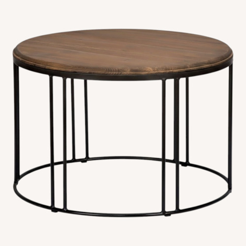 Used Roselyn Round Coffee Table - Solid Wood Top, Iron Legs for sale on AptDeco