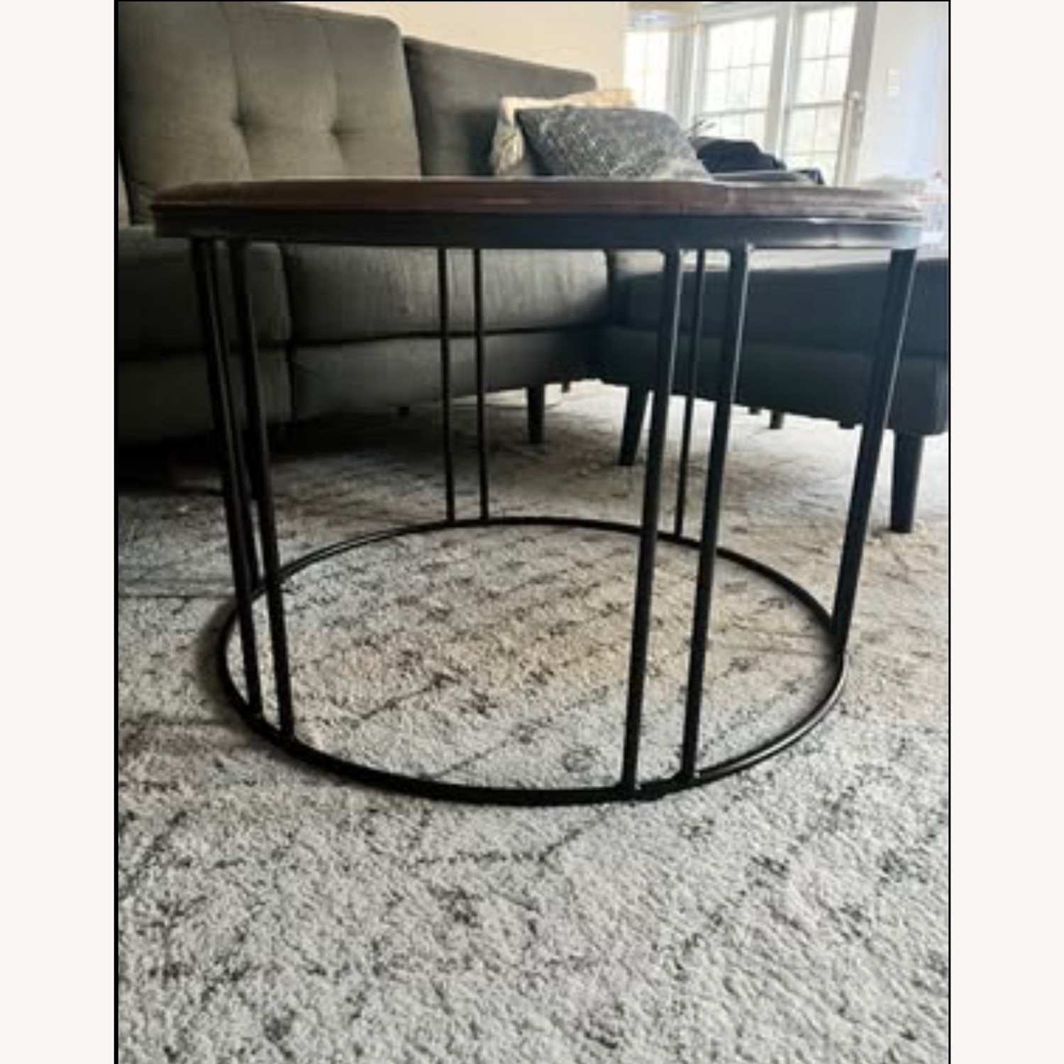 Roselyn Round Coffee Table - Solid Wood Top, Iron Legs - image-2