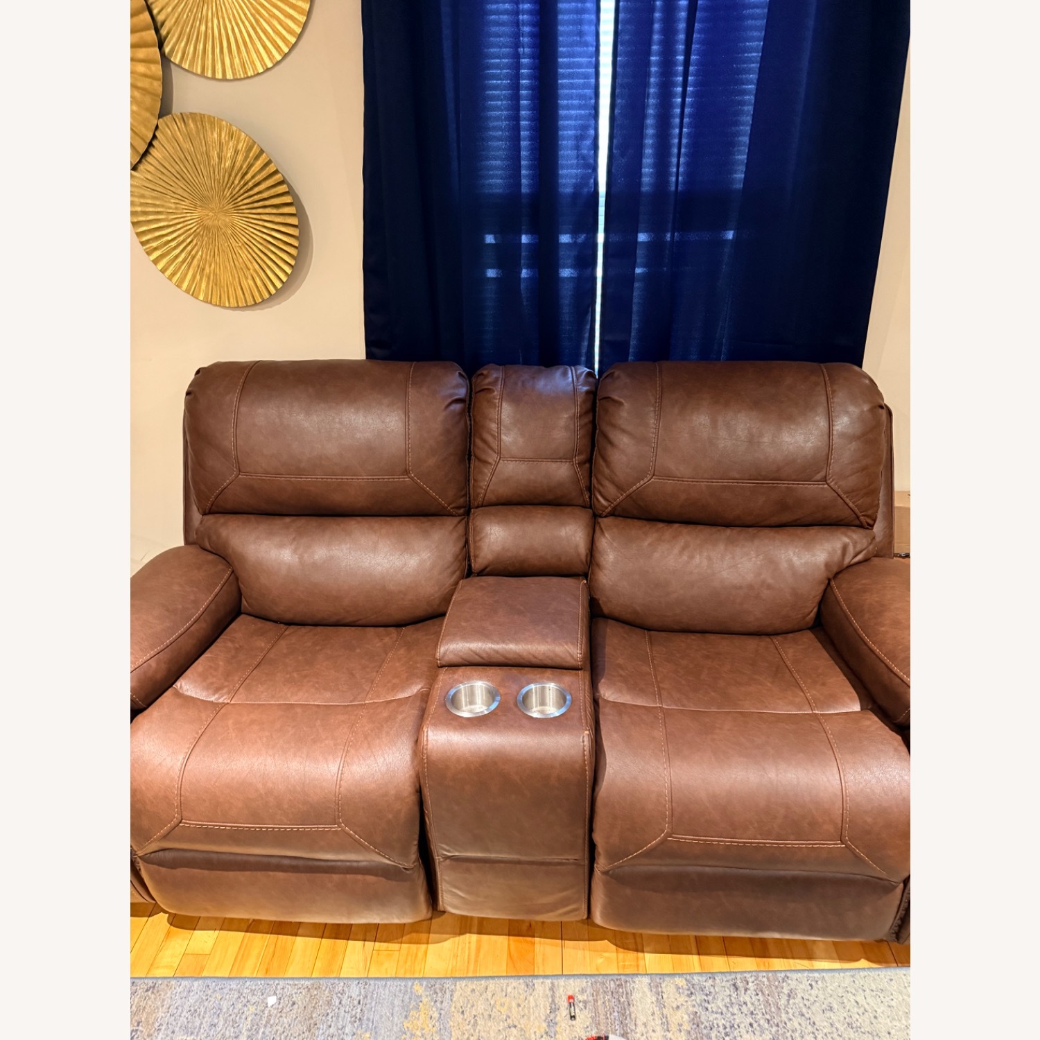 Ashley Furniture Dark Brown Leather Loveseat - image-1
