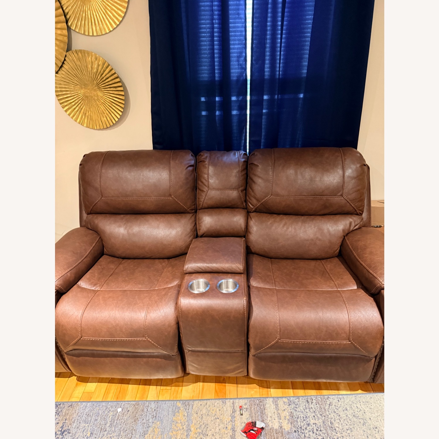 Ashley Furniture Dark Brown Leather Loveseat - image-2