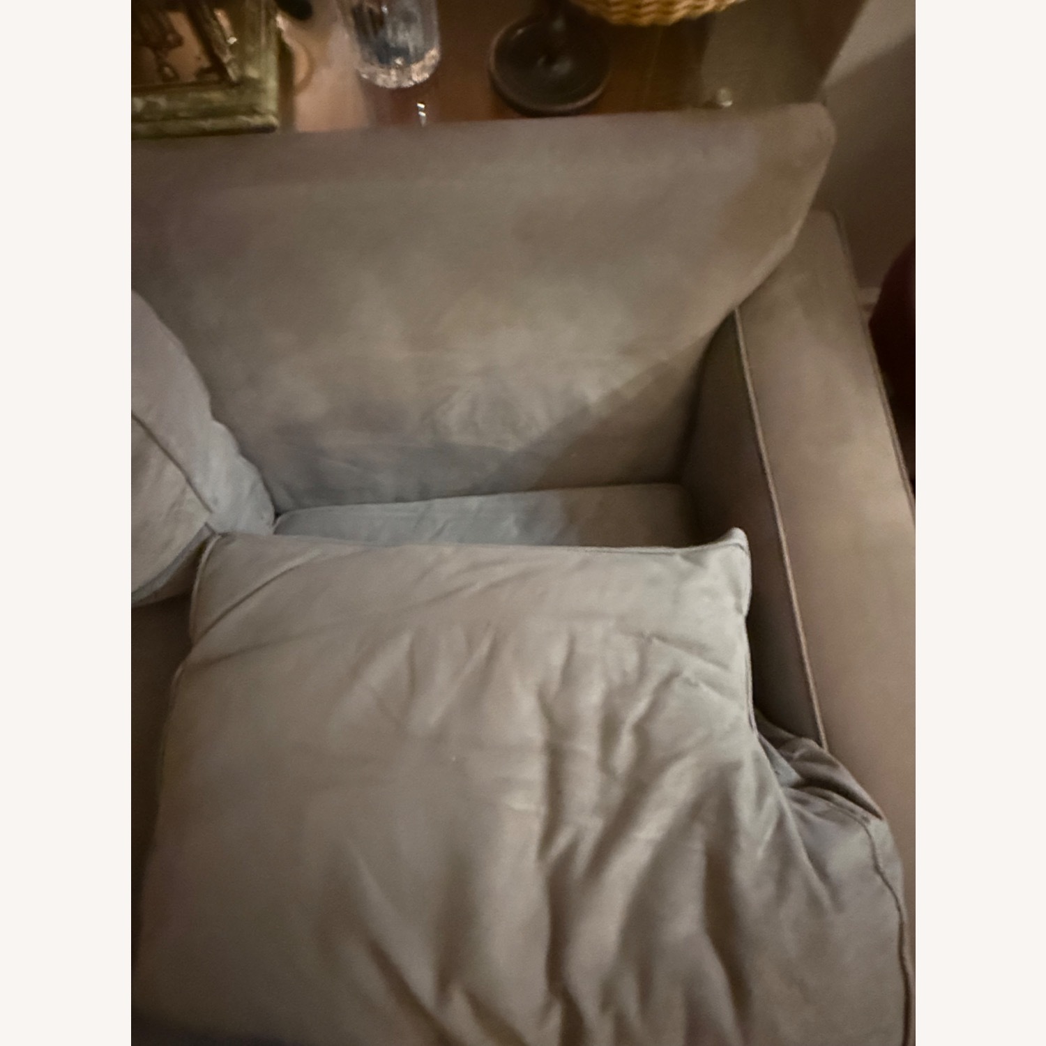 Pottery Barn Dark Gray Suede Loveseat - image-3