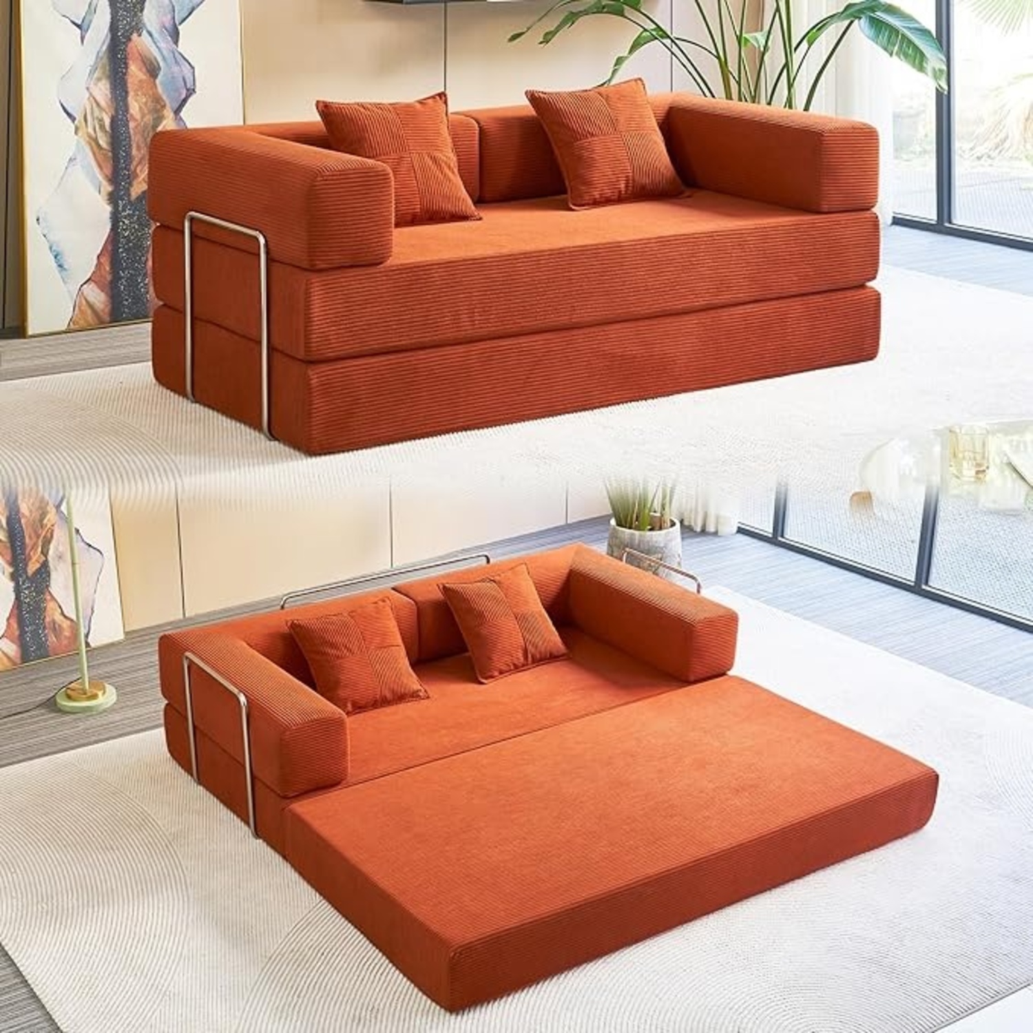 Orange Fabric 3+ Seater Sofa - image-6