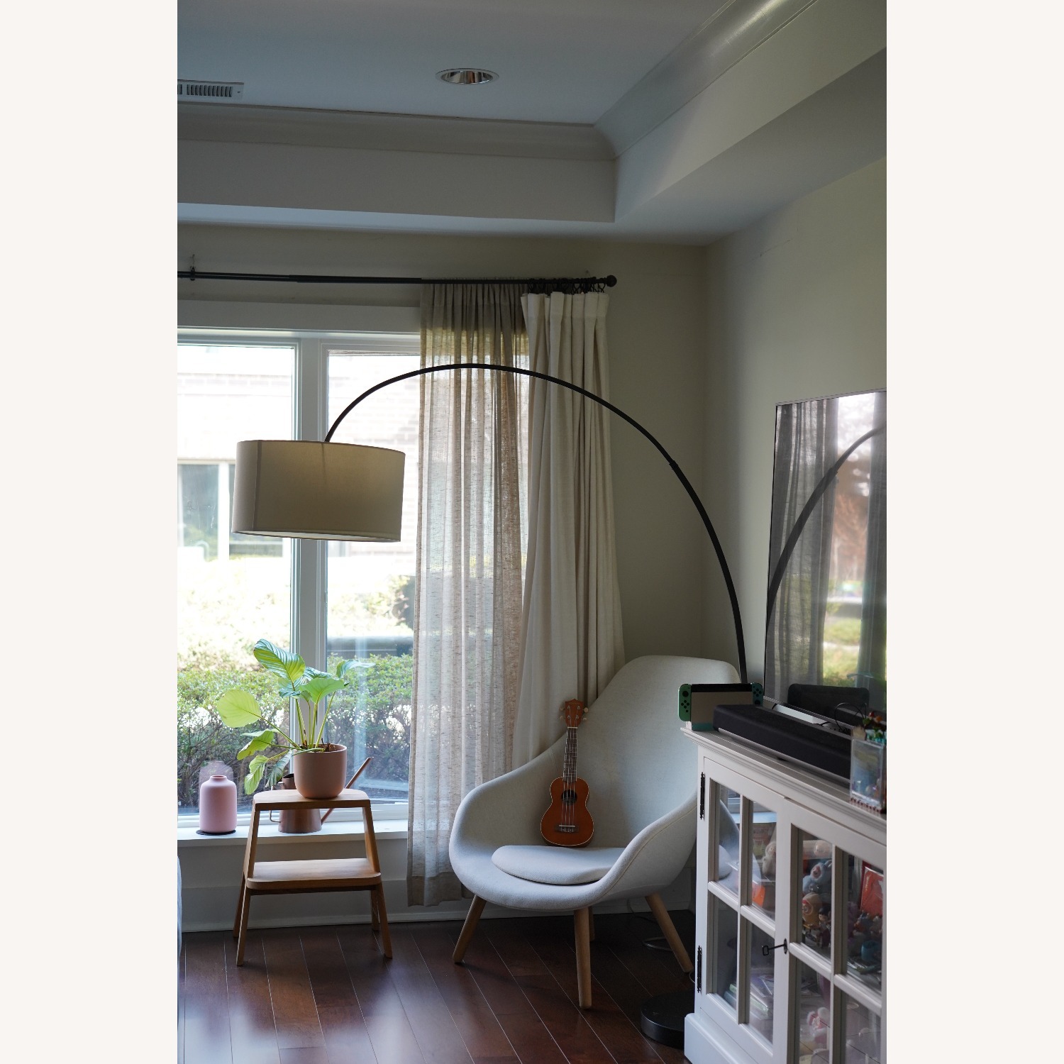 West Elm Overarching Linen Shade Floor Lamp (79") - image-2