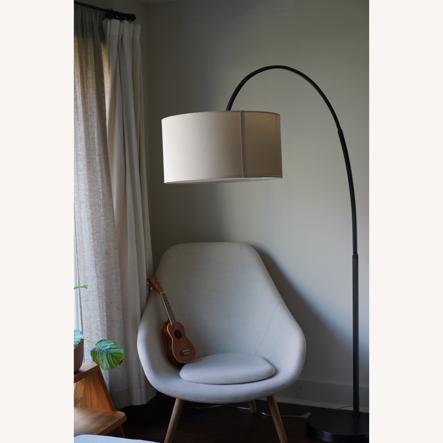 West Elm Overarching Linen Shade Floor Lamp (79") - image-3