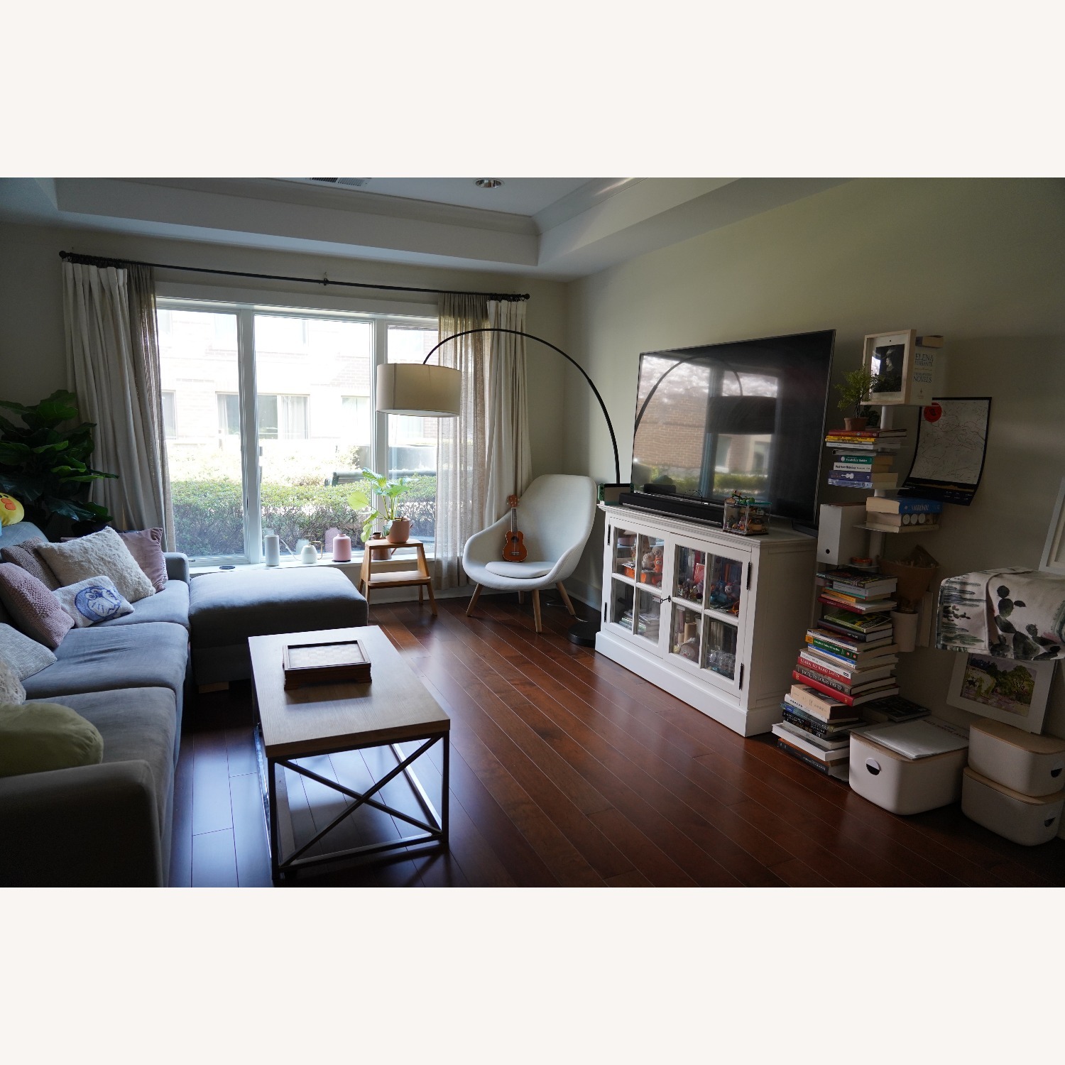 West Elm Overarching Linen Shade Floor Lamp (79") - image-1