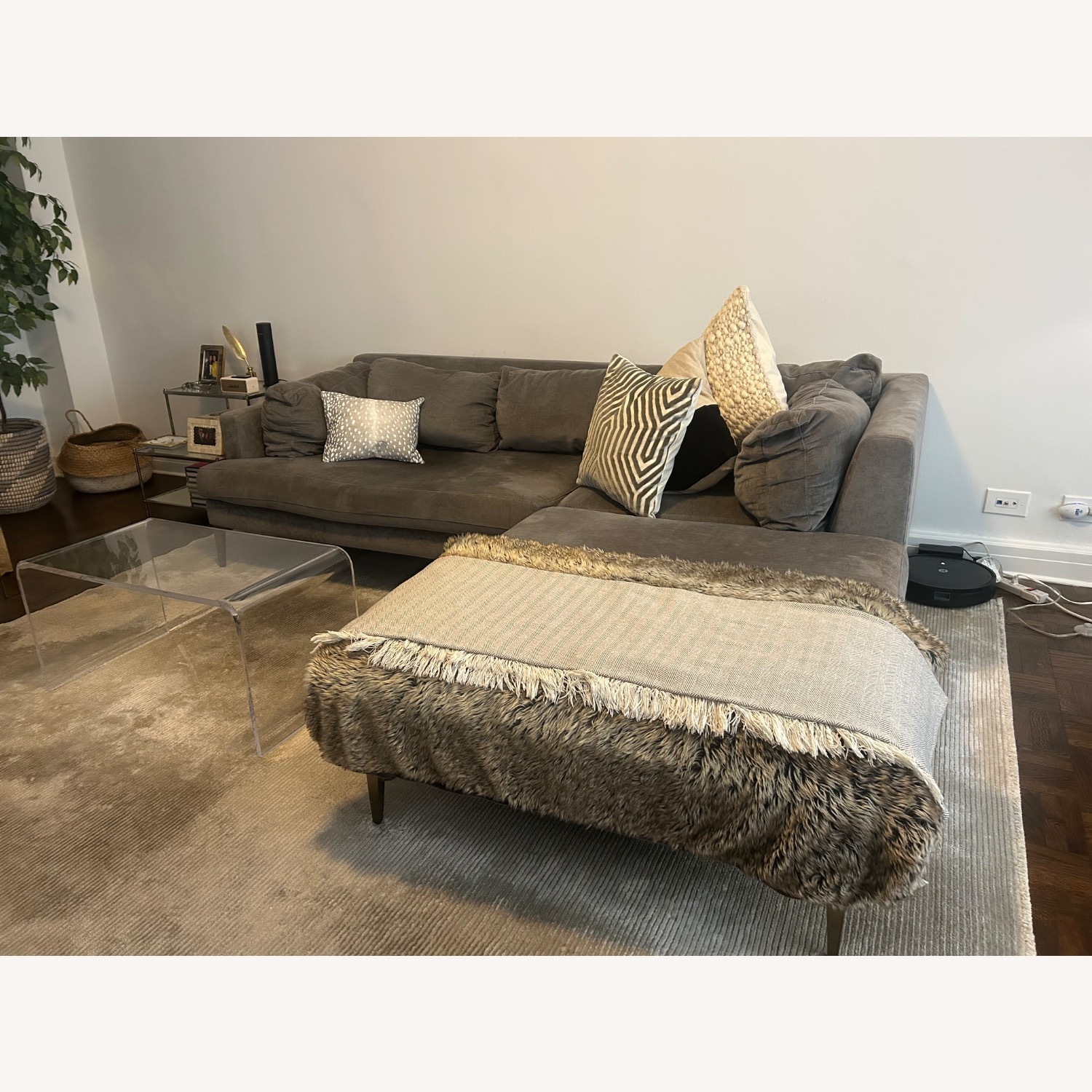 West Elm Dark Gray Microsuede 3+ Piece Sectional - image-3