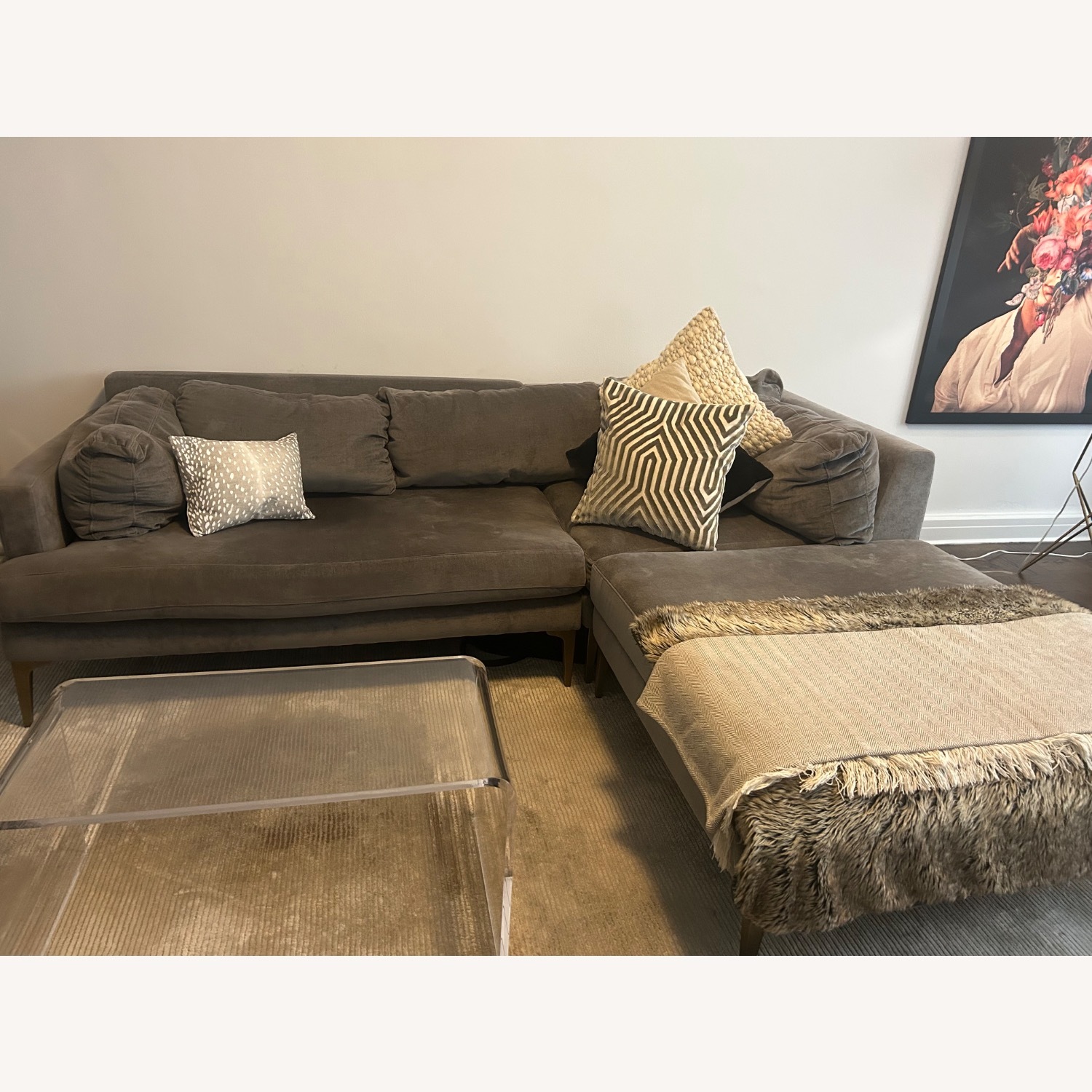West Elm Dark Gray Microsuede 3+ Piece Sectional - image-2