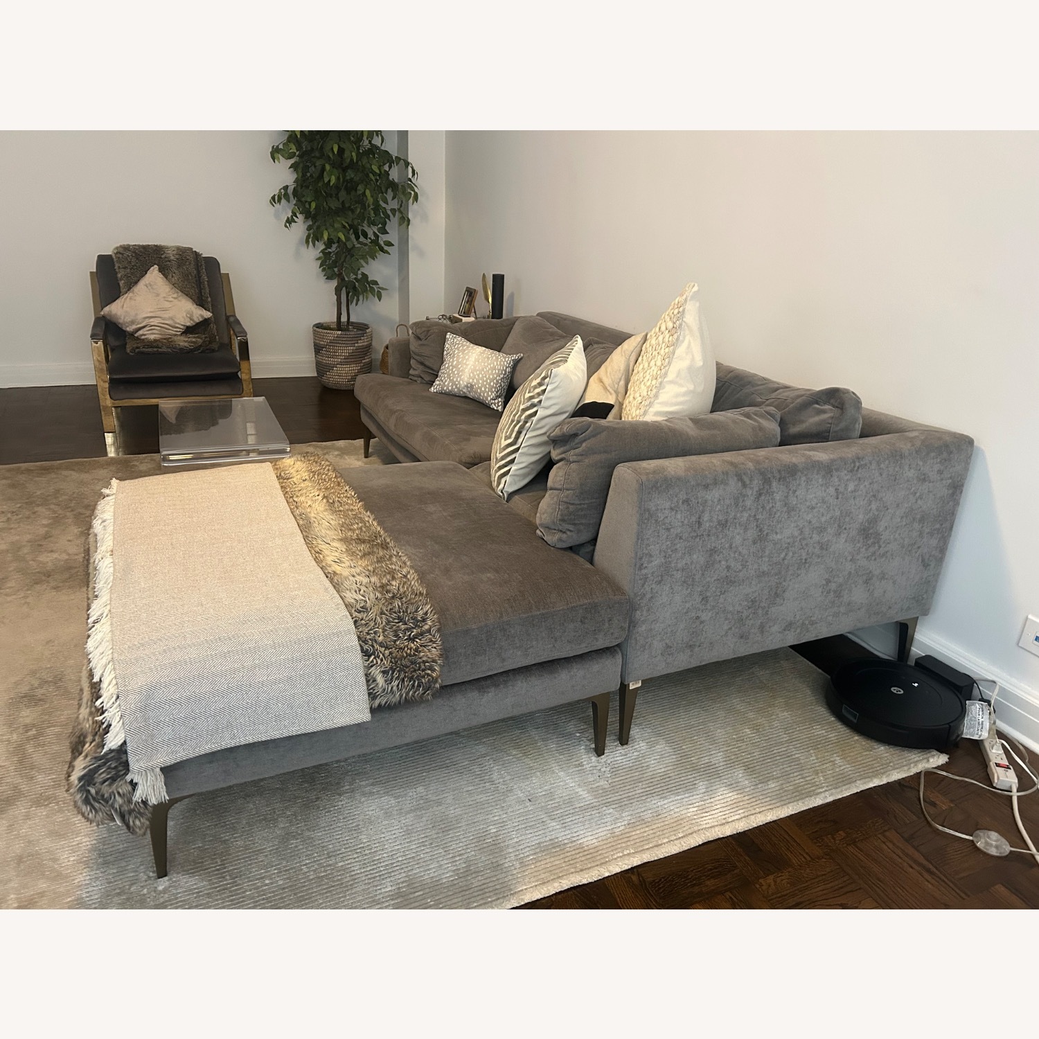 West Elm Dark Gray Microsuede 3+ Piece Sectional - image-4