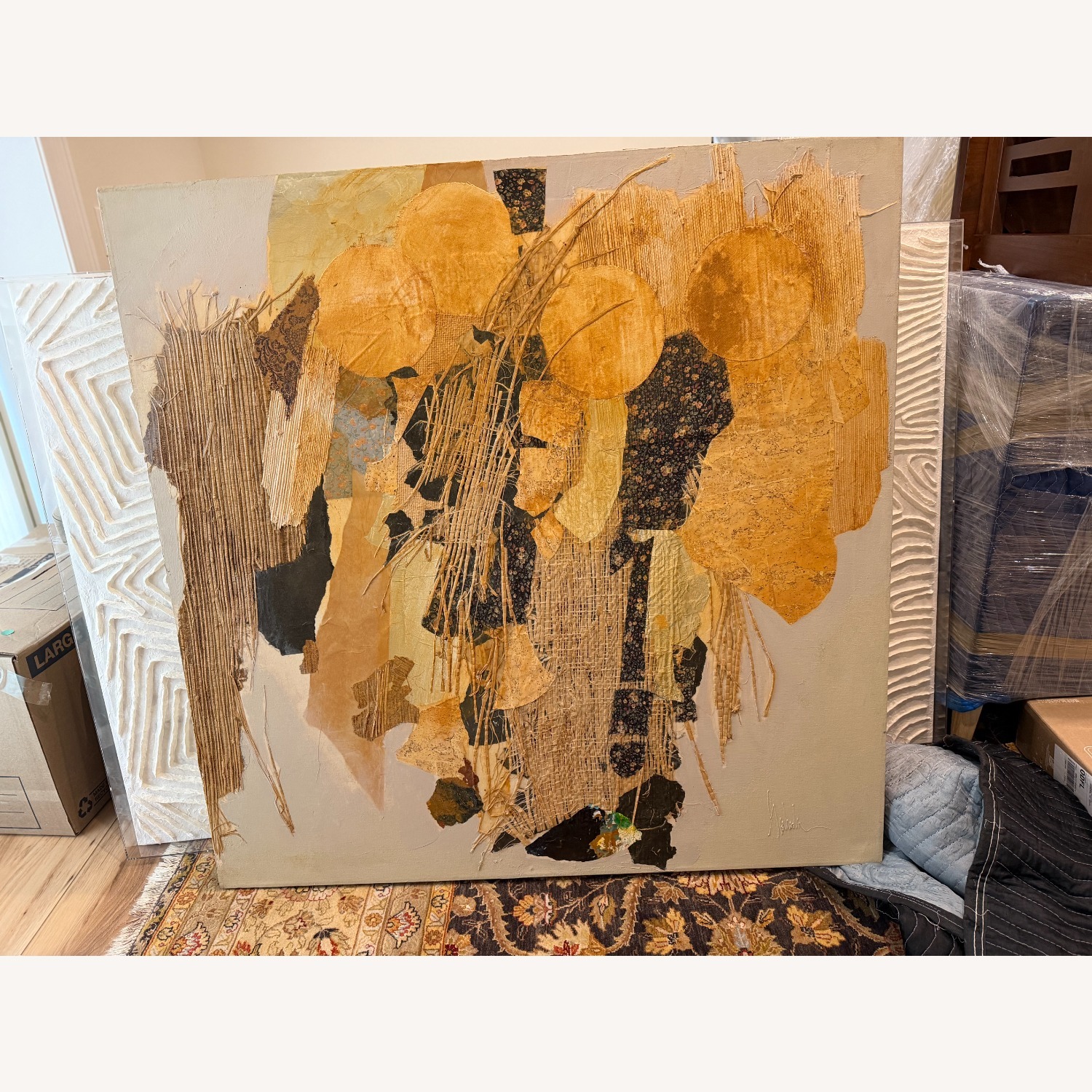 Large Vintage Signed Mixed Media Abstract Textured - image-3