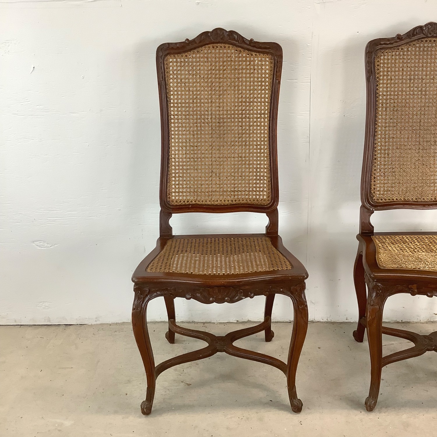 Antique Cane Seat Dining Chairs Set 4 - image-5