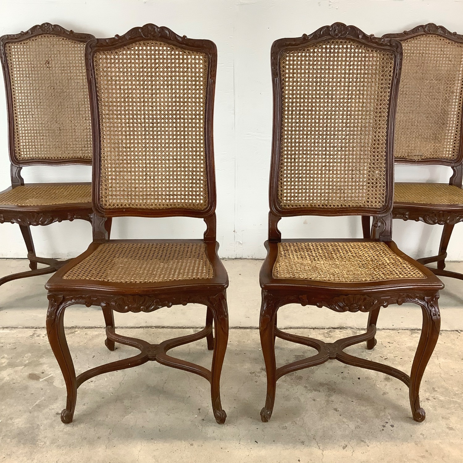Antique Cane Seat Dining Chairs Set 4 - image-4