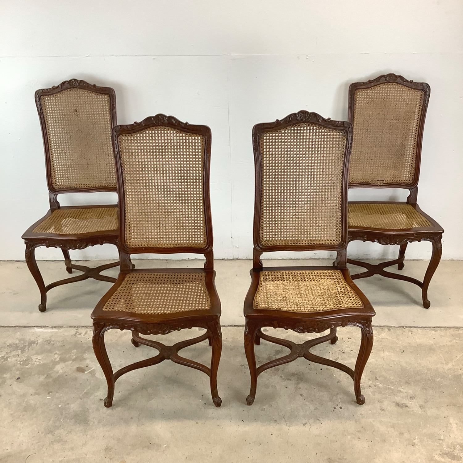Antique Cane Seat Dining Chairs Set 4 - image-2