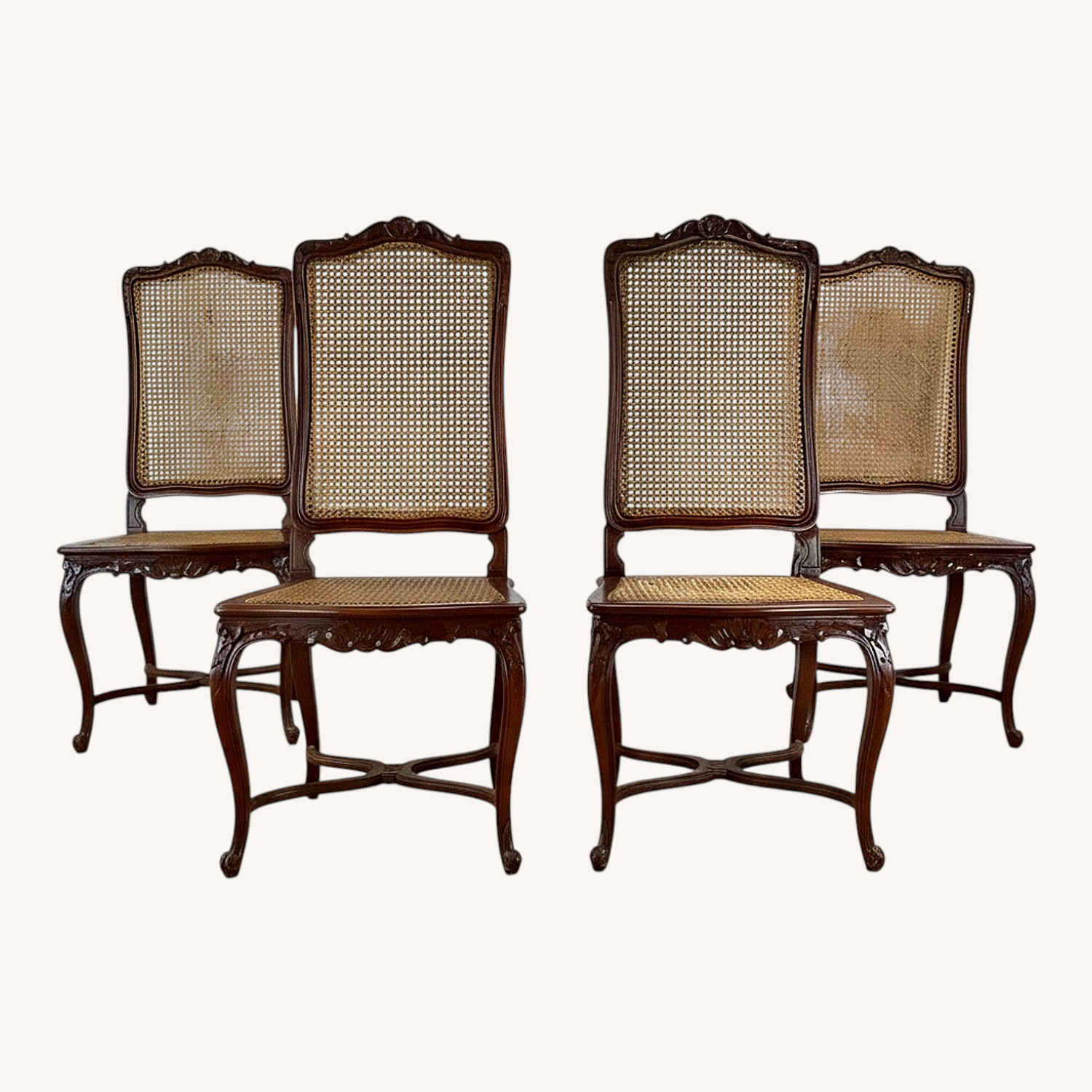 Antique Cane Seat Dining Chairs Set 4 - image-0