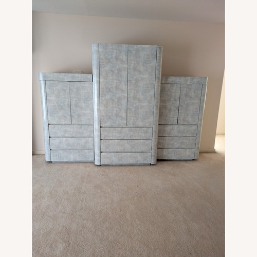 Used Light Gray Wood Armoire for sale on AptDeco