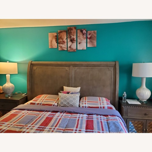 Used Ashley Furniture Borlend Wood Veneer King Bed for sale on AptDeco