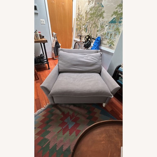 Used West Elm Bliss Light Gray Linen Chair and a Half for sale on AptDeco