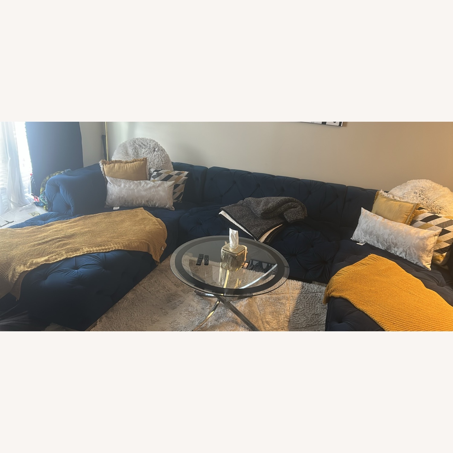 Blue Velvet 3+ Piece Sectional - image-1