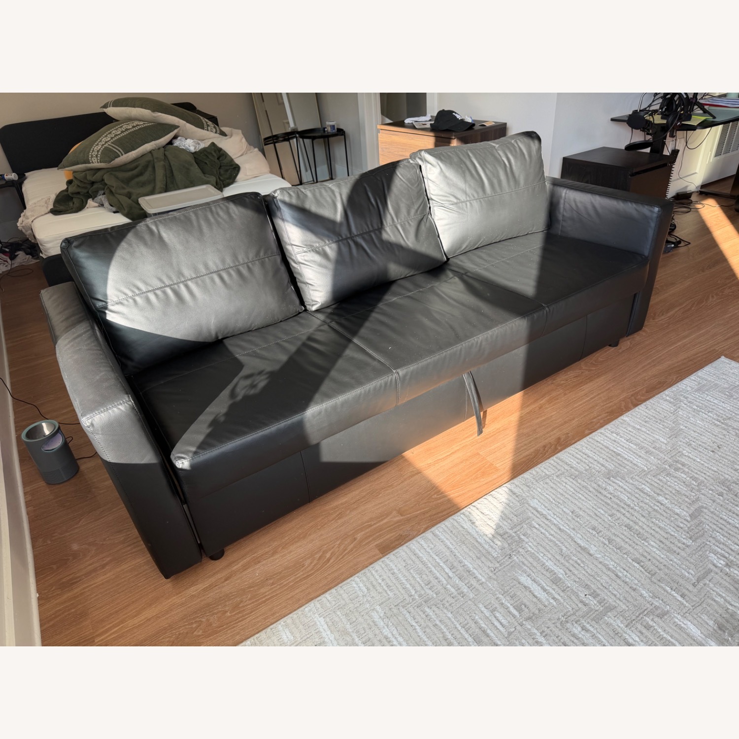 IKEA FRIHETEN Black Leather Sleeper Sofa - image-1